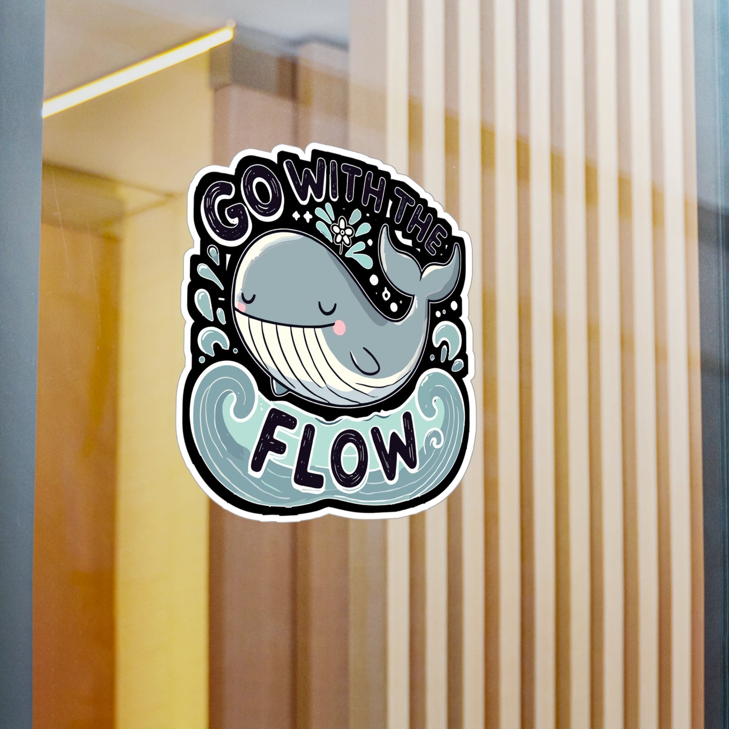 Go with the Flow - Cute whale Sticker for Laptop Sticker. Water Bottle Sticker, Vinyl Ocean vibes Decal - Cute whale Gift