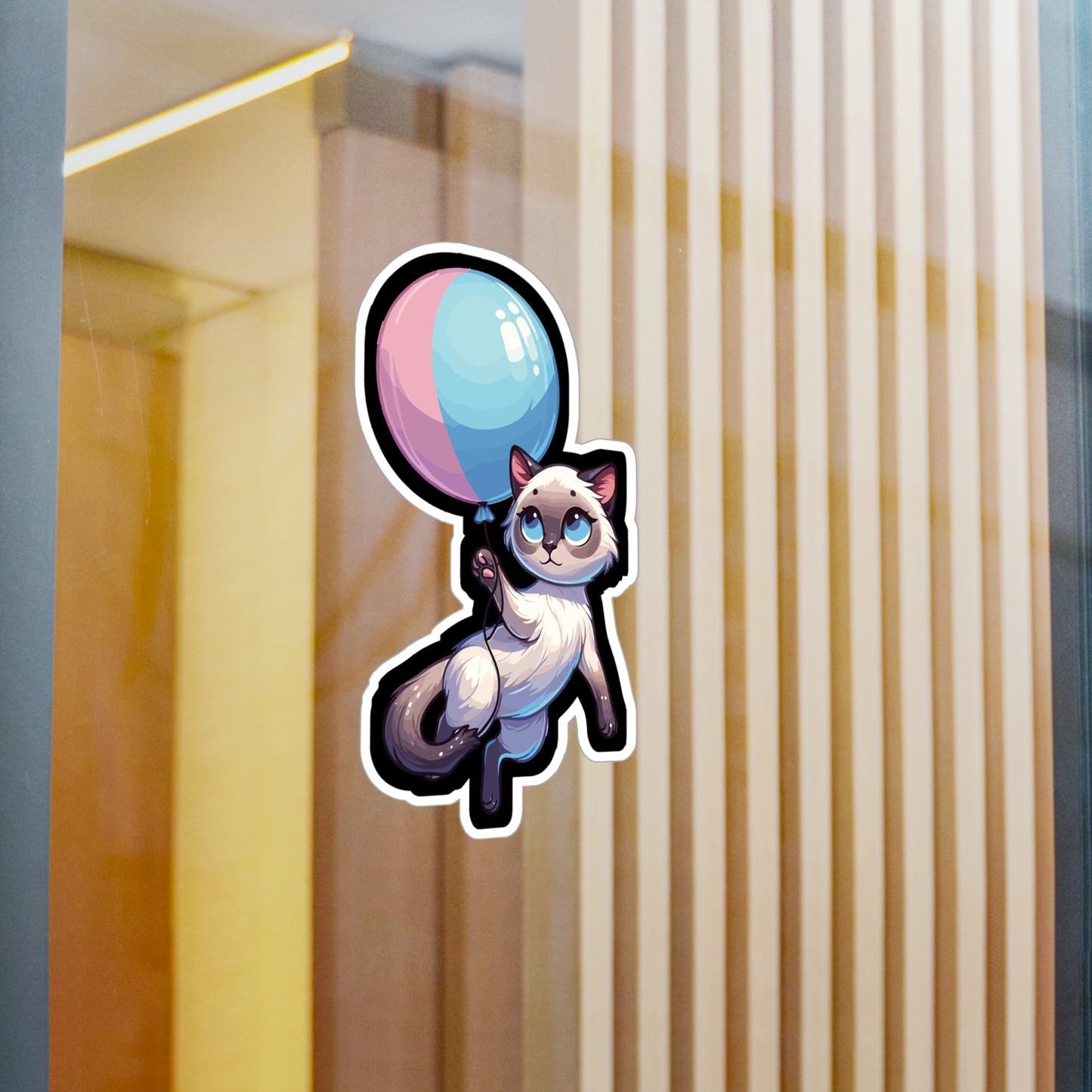 Cat with Balloon - Cat Sticker for Car Window Wall Laptop Sticker. Water Bottle Sticker, Vinyl Balloon Decal, Floating Sticker - Cat Gift