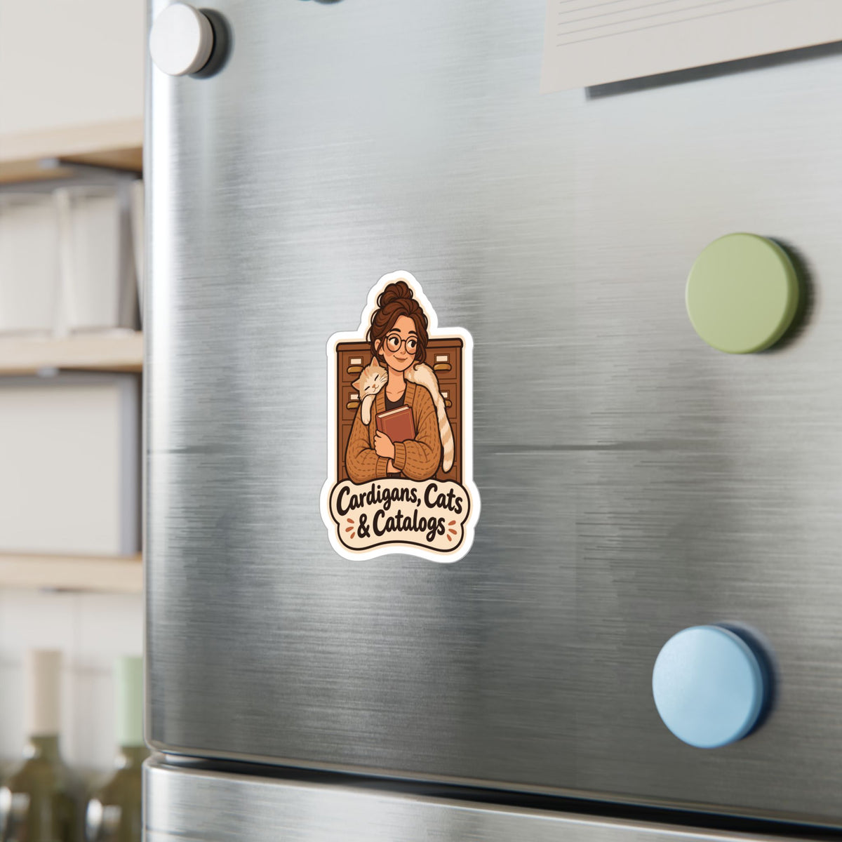 Librarian Sticker - Cardigans, Cats & Catalogs - Fabulous Book Lover Decals for Laptop or Water Bottle