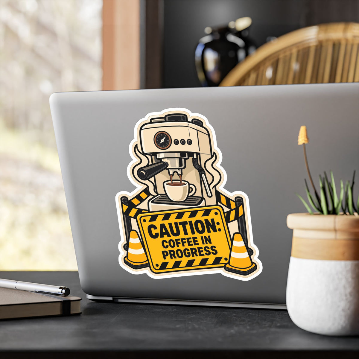 Espresso Sticker - Caution: Coffee in Progress - Fun Decals for Your Grinder or Digital Scale