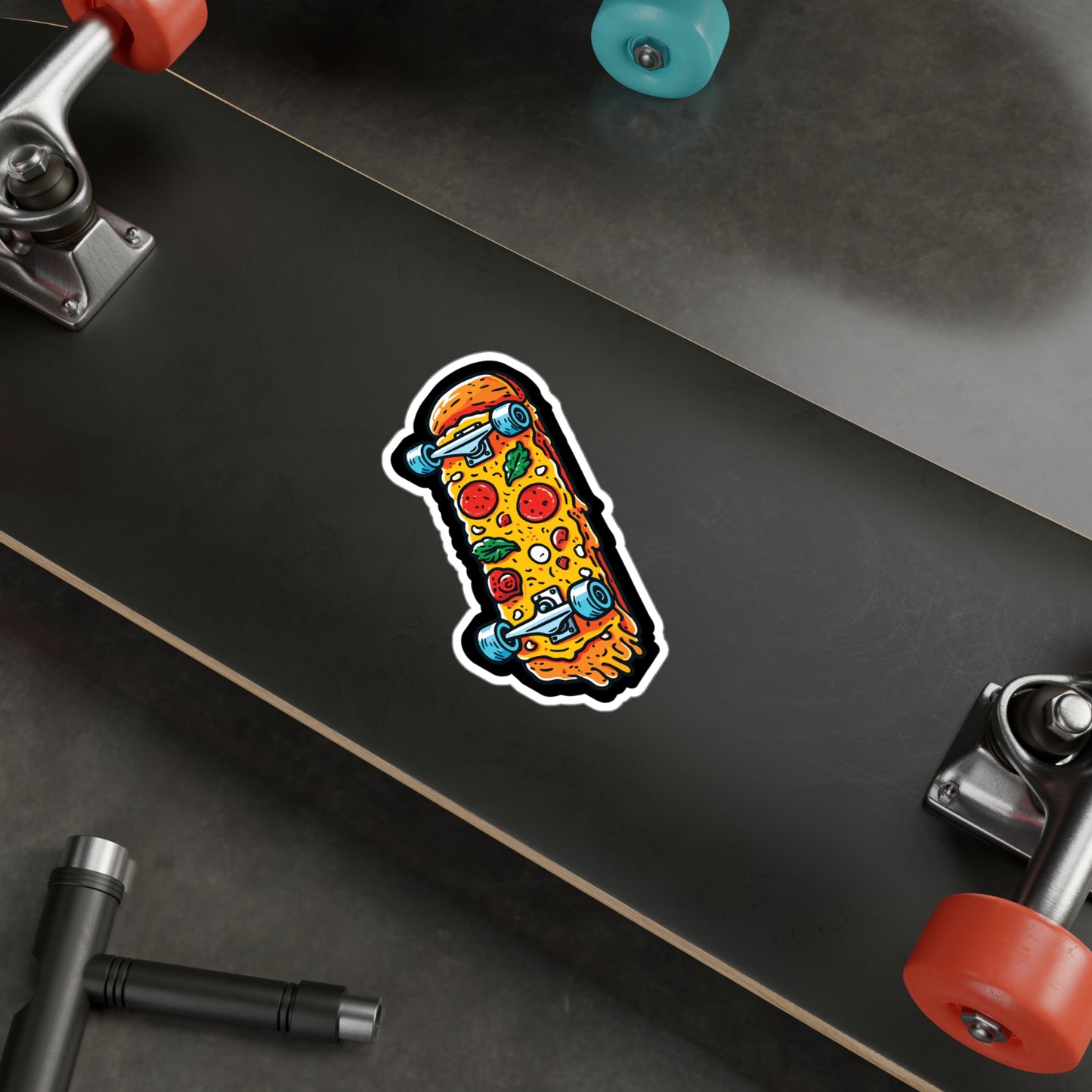 Pizza Skateboard - Skateboarding Sticker for Laptop Sticker. Water Bottle Sticker, Vinyl Skateboarder Decal - Skateboarding Gift