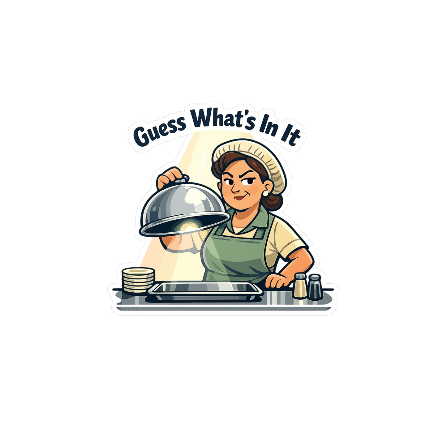 Lunch Lady Sticker Guess What’s In It Funny School Canteen Design Vinyl Waterproof Decals for Laptop Water Bottle