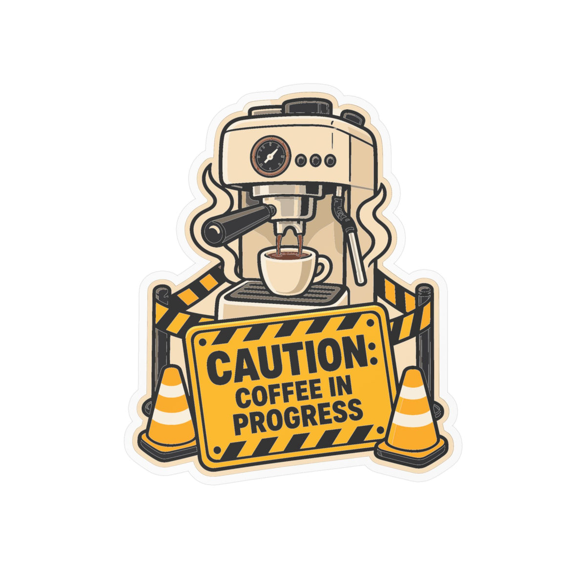 Espresso Sticker - Caution: Coffee in Progress - Fun Decals for Your Grinder or Digital Scale