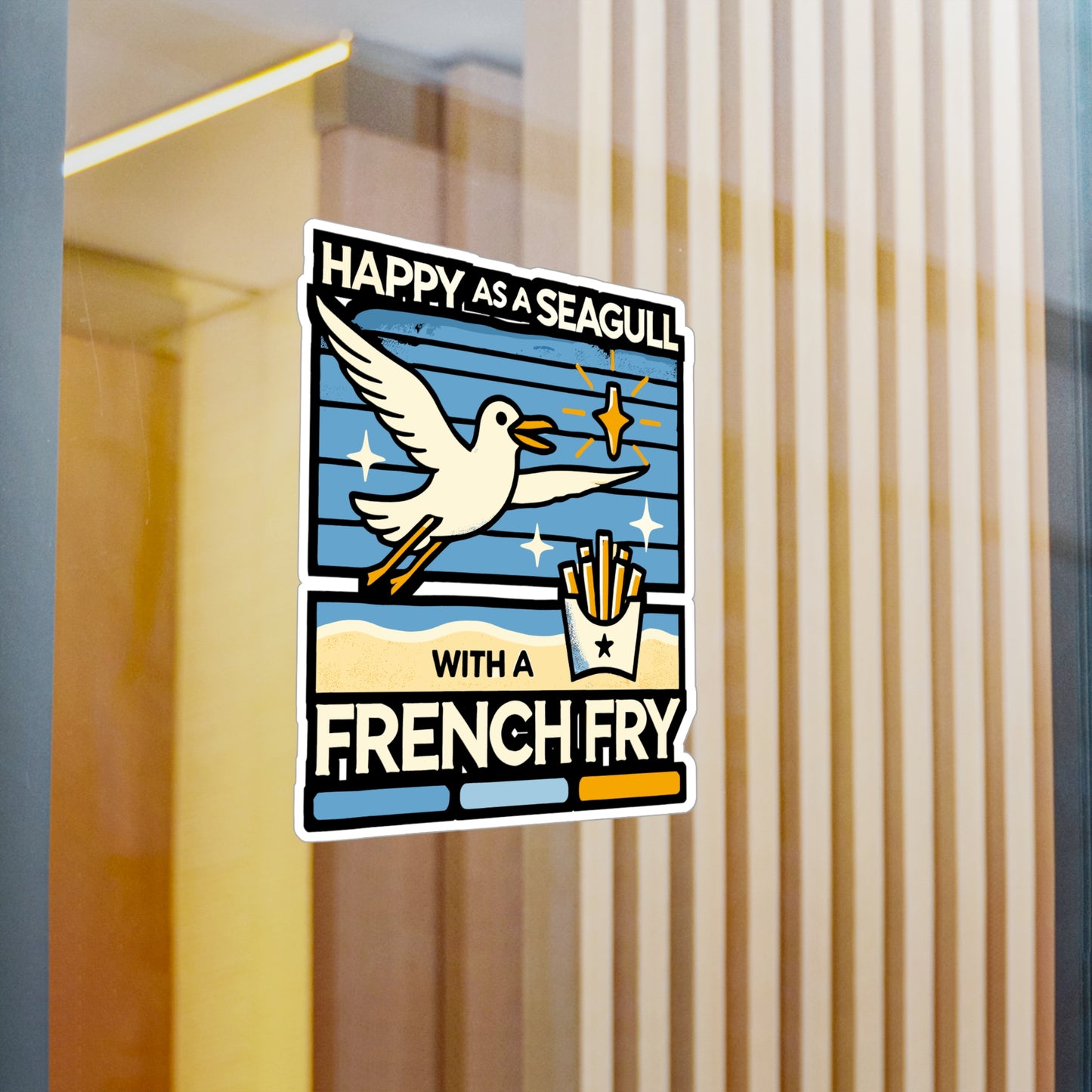 Happy As Seagull With A French Fry - Seagull Sticker for Laptop Sticker. Water Bottle Sticker, Vinyl Seabirds Decal - Seagull Gift