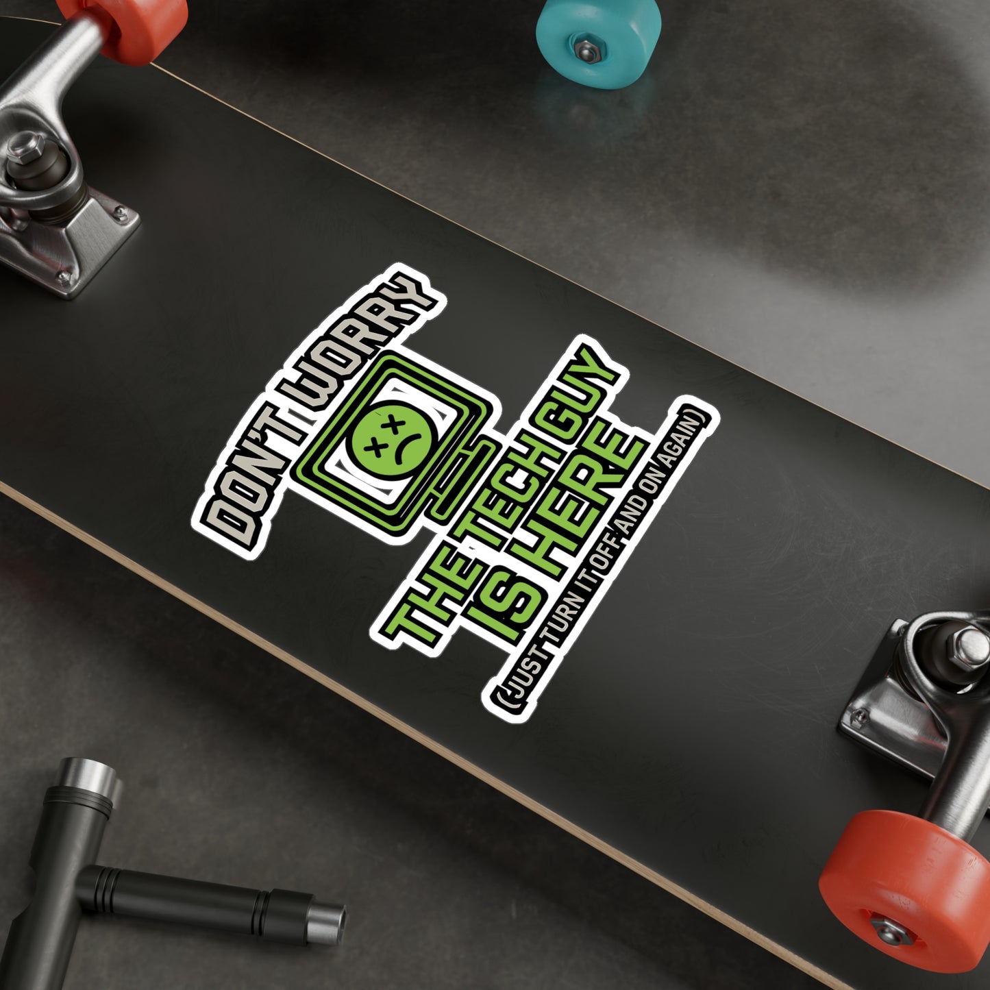 Don’t Worry, the Tech Guy Is Here – Tech Support Sticker for Laptop, Water Bottle & Geek Gifts