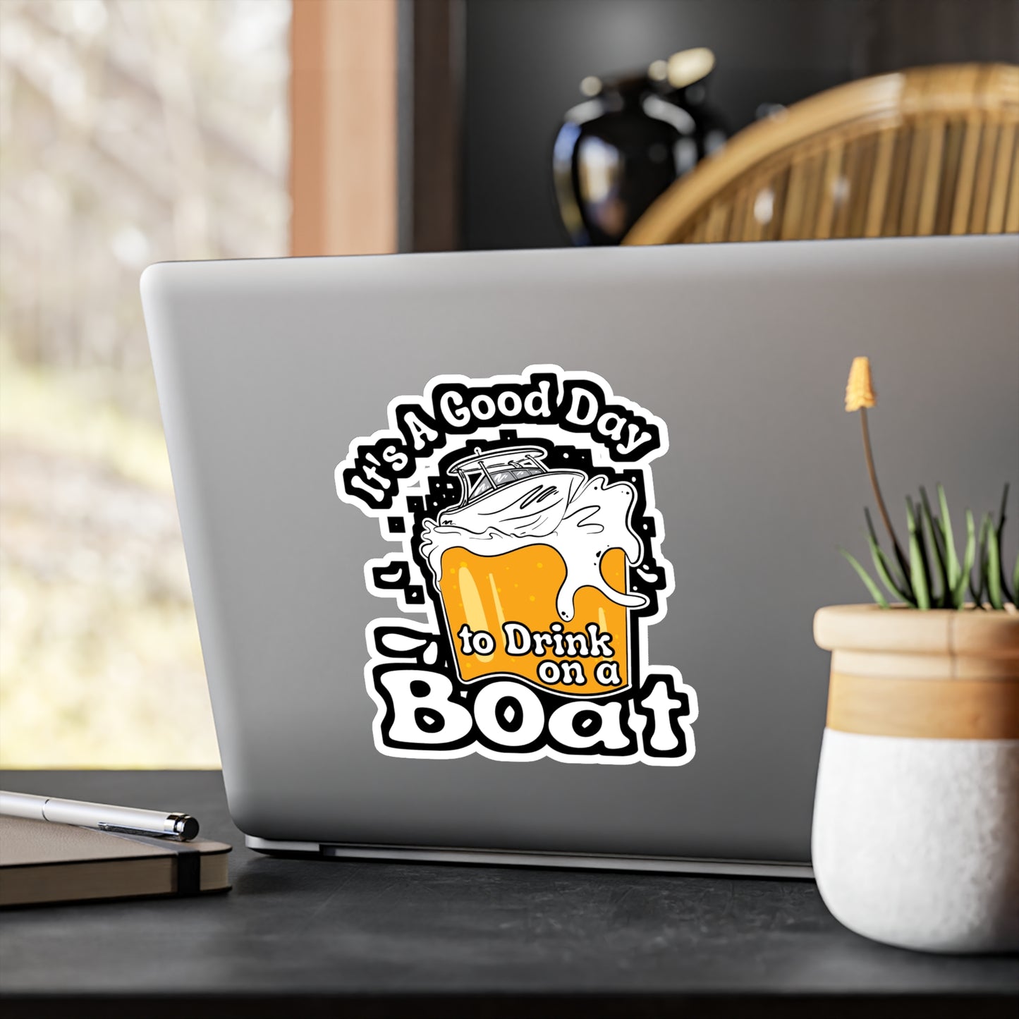 Drink On A Boat - Boating Sticker for Laptop Sticker. Water Bottle Sticker, Vinyl Pontooning Decal - Boating Gift