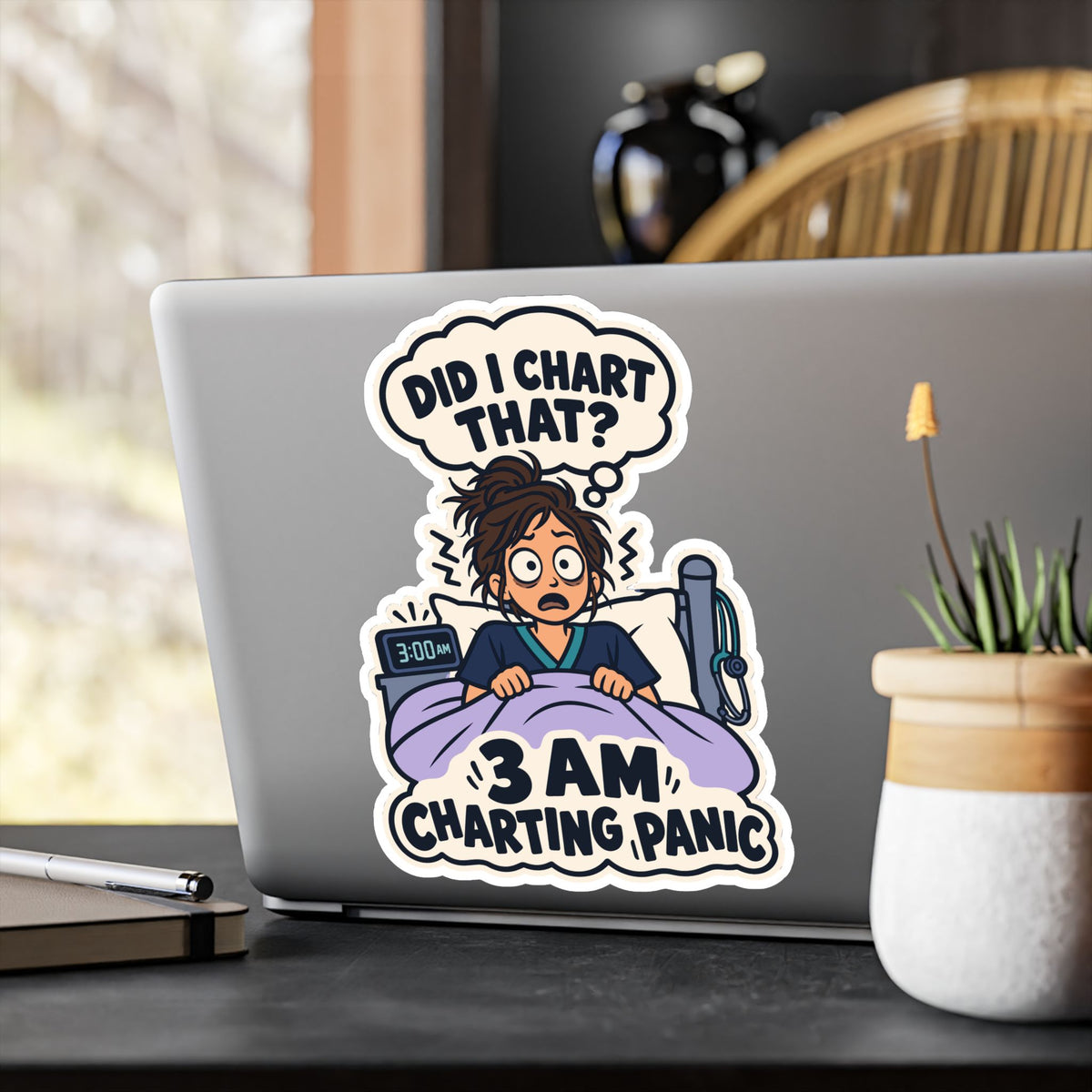 Nurse Sticker 3 AM Charting Panic Decals for Laptop and Water Bottle, Waterproof Vinyl Gift for Nursing Student School Degree