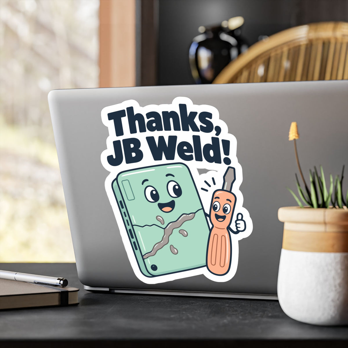 Upcycling Sticker - Thanks Jb Weld Design, Recycling Art Decals for Laptop and Water Bottle, Celebrating Sustainability