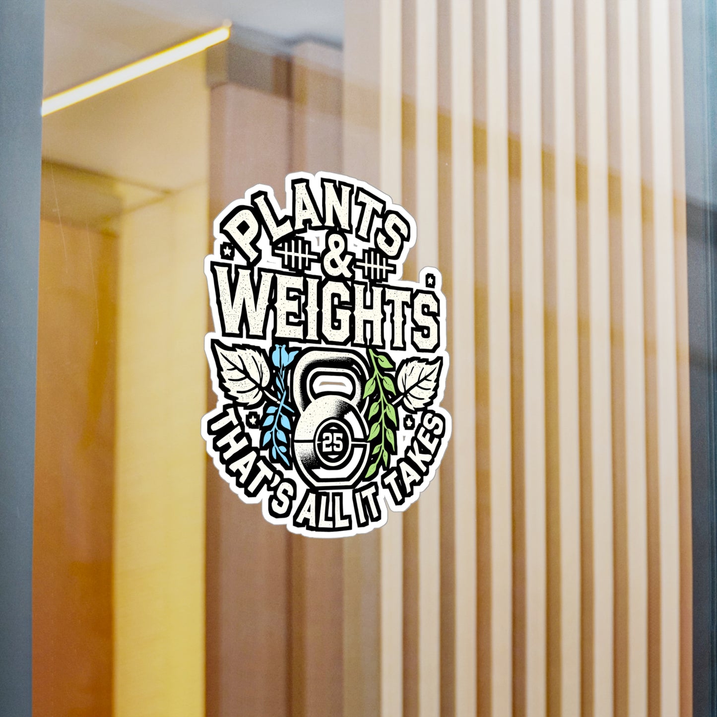 Plants & Weights – Vegan Sticker for Laptop & Water Bottle | Vinyl Weightlifting Decal, Fitness & Vegan Gift
