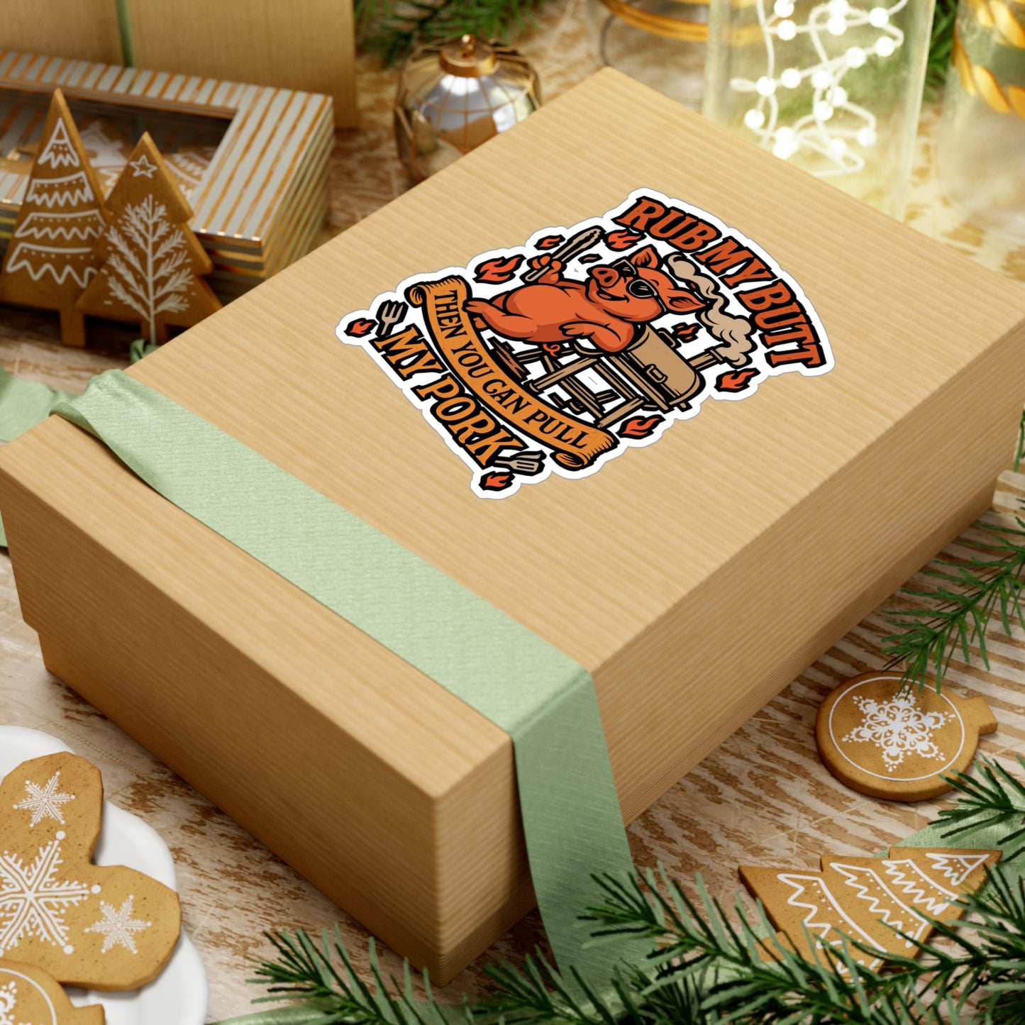 Rub My Butt Then You Can Pull My Pork – Funny BBQ Sticker for Grill, Laptop or Water Bottle | Bacon Lover Gift