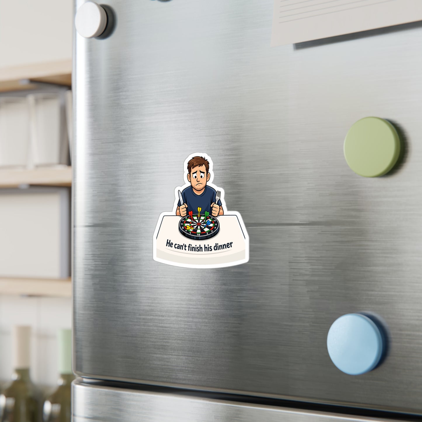 Dart Sticker He can’t finish his dinner Funny Drinking Team Design, Vinyl Waterproof decals for Laptop Water Bottle Dartboard Fans