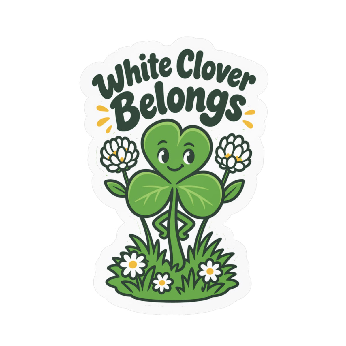 Plants Sticker – White Clover Belongs, Clover and Dandelion Decals Inspired by Nature and Friendship for Laptop or Water Bottle