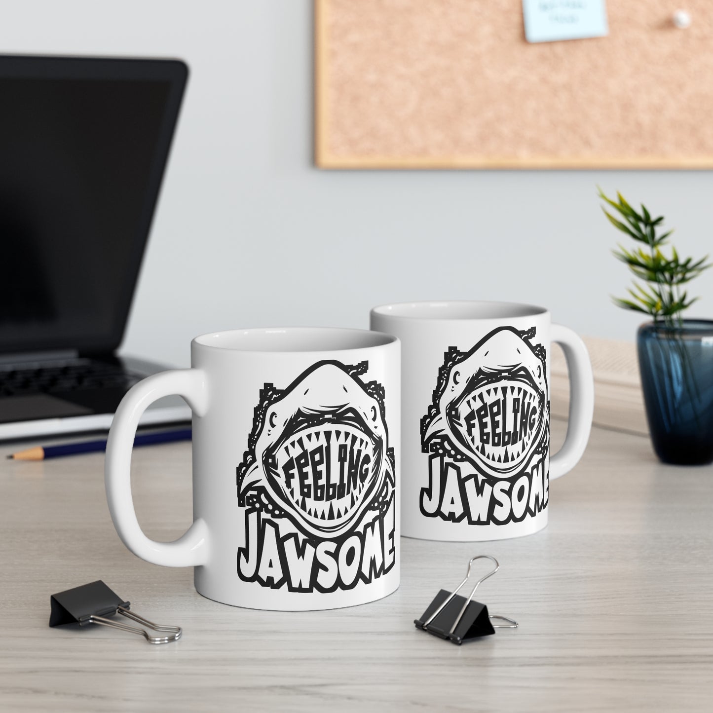 Feeling Jawesome - Sharks Mug for Coffee 11oz. Sharks Cup, White ceramic, Marine Mug, Jaws Tea Cup - Sharks Gift