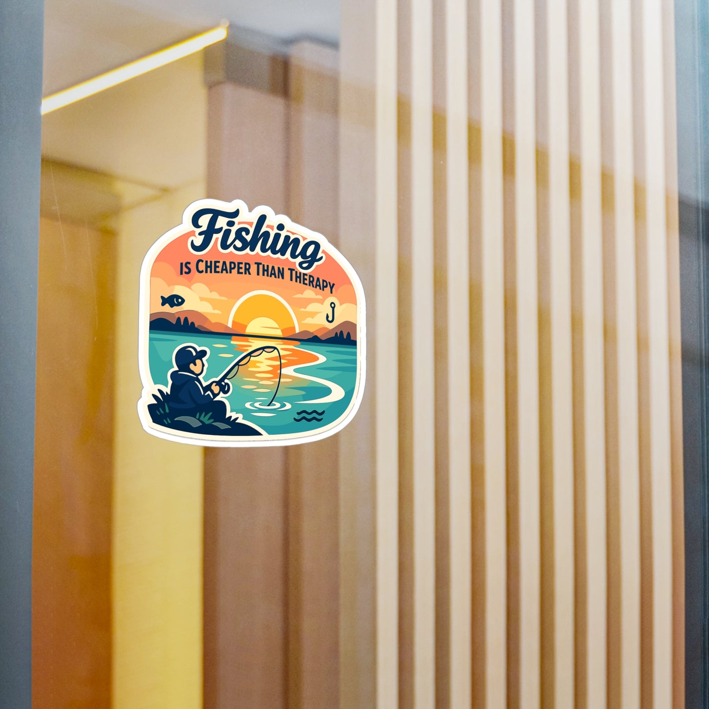 Fishing Sticker “Fishing is Cheaper Than Therapy” Funny Angling Decals Waterproof Vinyl for Laptop, Water Bottle, Lake Boating