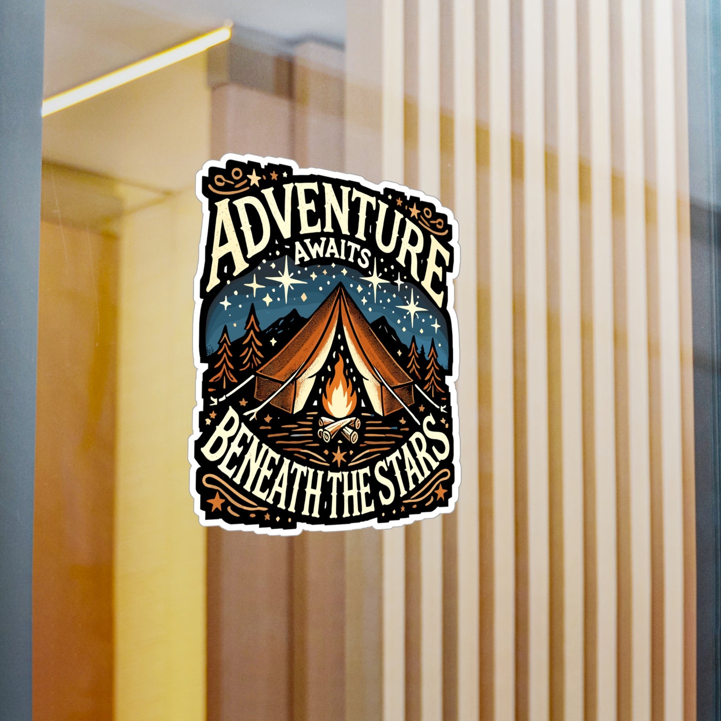 Adventure Awaits Beneath the Stars - Camping Sticker for Laptop Sticker. Water Bottle Sticker, Vinyl Outdoor Decal - Camping Gift