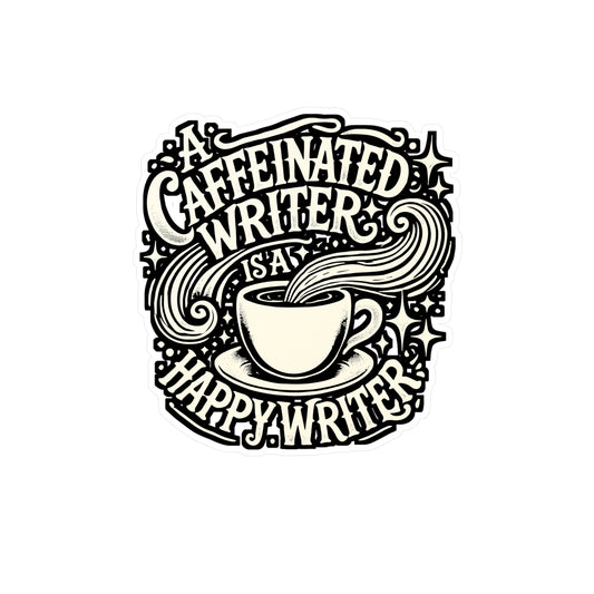 A Caffeinated Writer Is A Happy Writer – Vinyl Sticker for Laptop or Water Bottle | Writing Gift for Writers