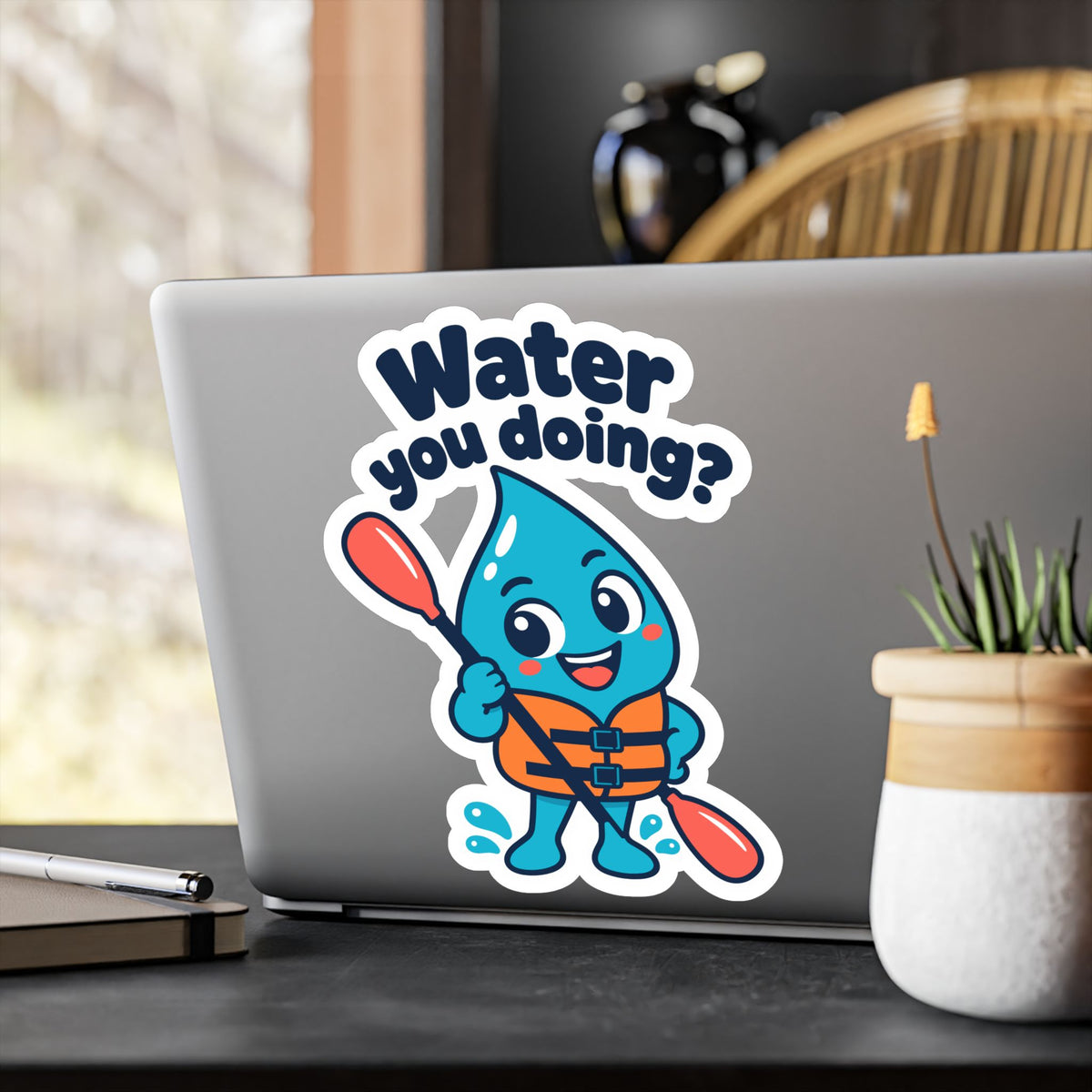 Kayak Sticker "Water you doing?" – Funny Kayaking and Rowing Decals for a Kayaker's Laptop or Water Bottle
