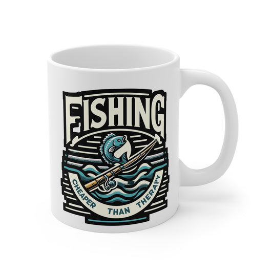 Fishing cheaper than therapy - Fishing Mug for Coffee 11oz. Fishing Cup, White ceramic, Angling Mug, Lake Tea Cup - Fishing Gift