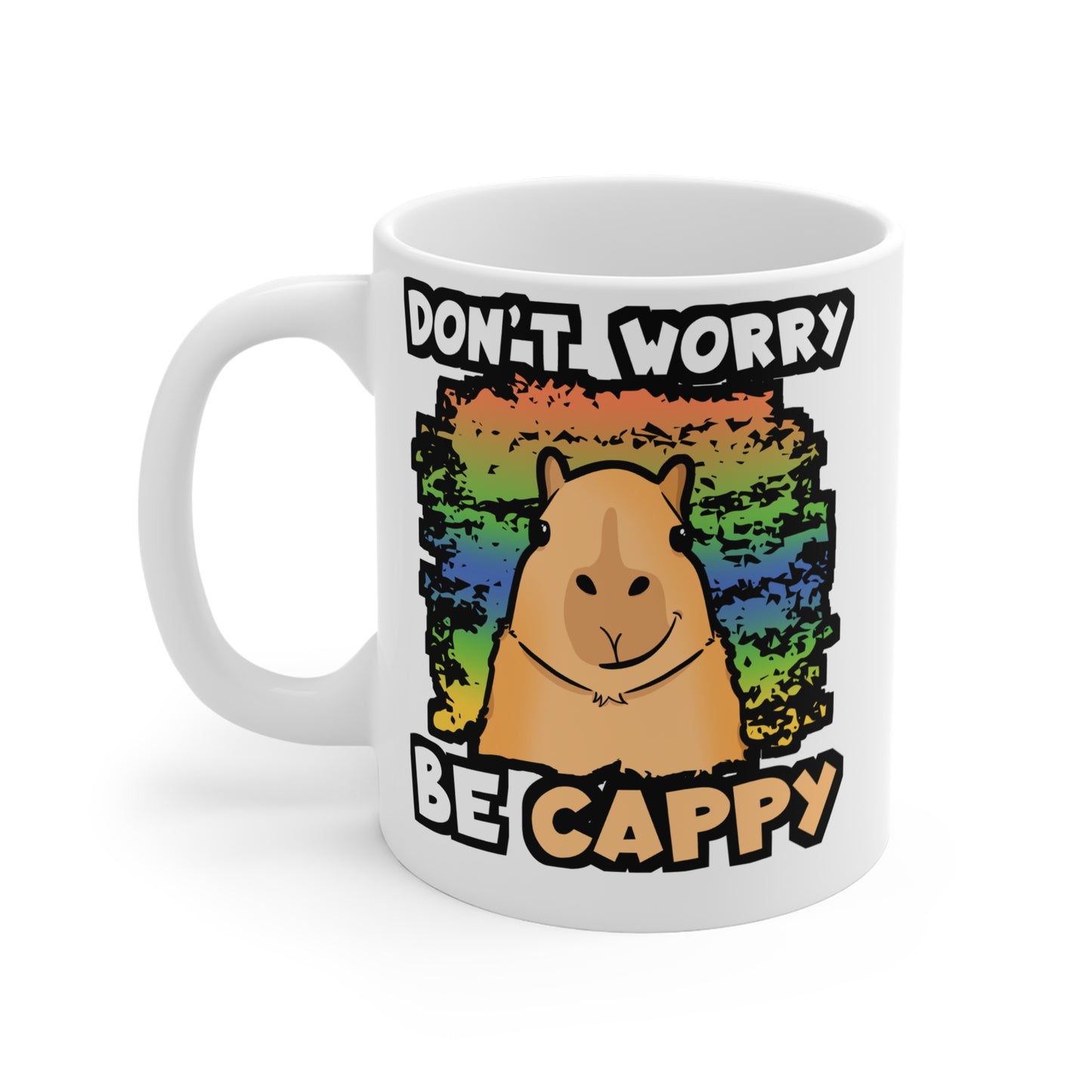 Don't Worry Be Cappy - Capybara Mug for Coffee 11oz. Capybara Cup, White ceramic, Capy Mug, Rodent Tea Cup - Capybara Gift