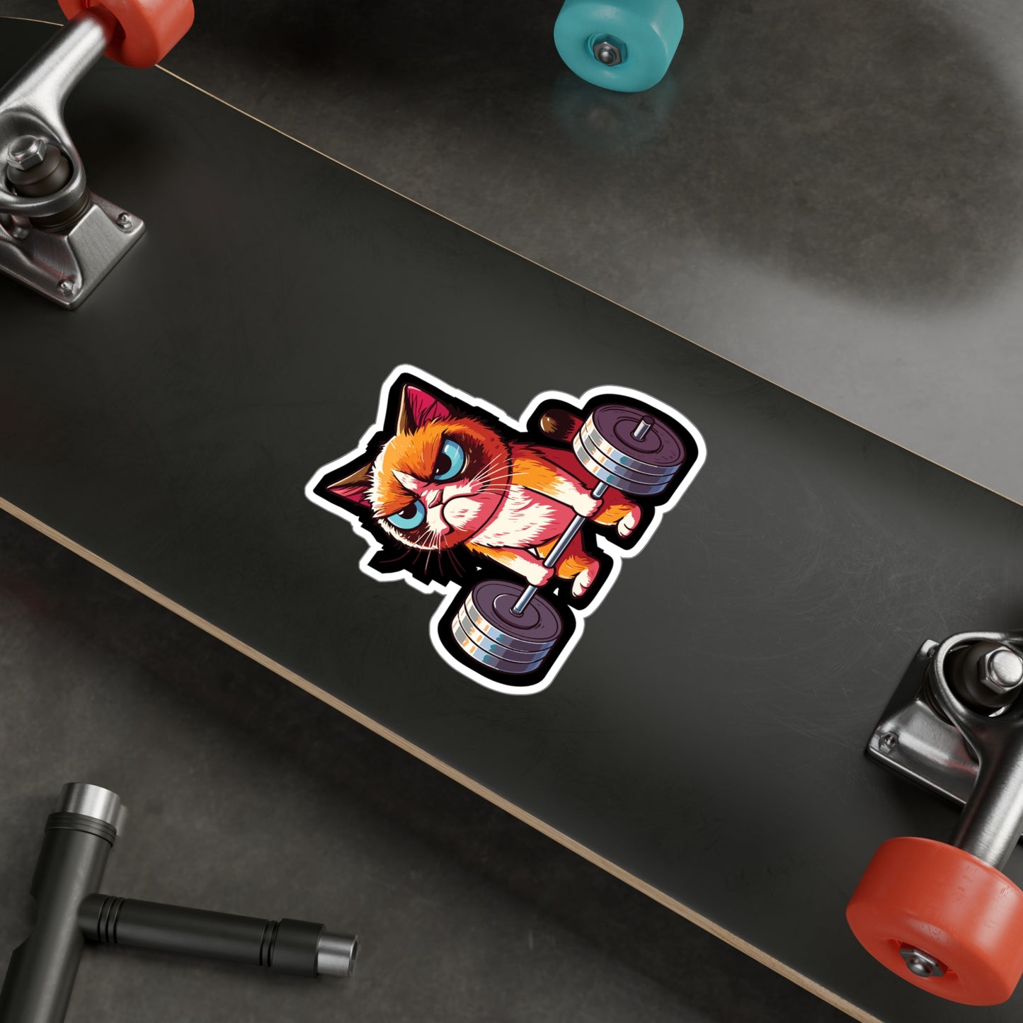 Deadlift Cat Bodybuilding - Weightlifting Sticker for Laptop Sticker. Water Bottle Sticker, Vinyl Muscles Decal - Weightlifting Gift