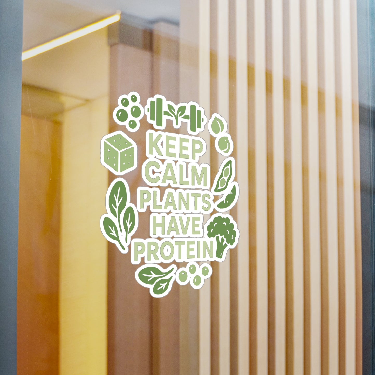 Vegan Sticker – "Keep Calm Plants Have Protein" Decals for Laptops, Water Bottles, Waterproof Vinyl, Vegetarian Green Plant Design