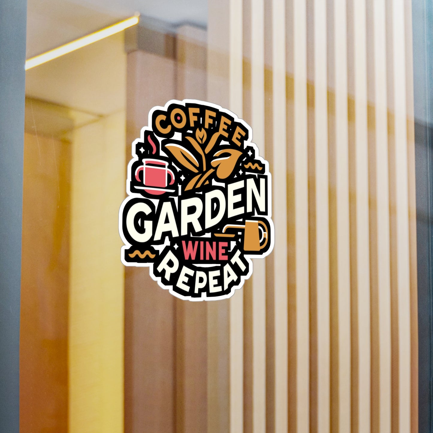 Coffee Garden Wine Repeat - Gardening Sticker for Car Laptop Sticker. Water Bottle Sticker, Vinyl Landscaper Decal - Gardening Gift