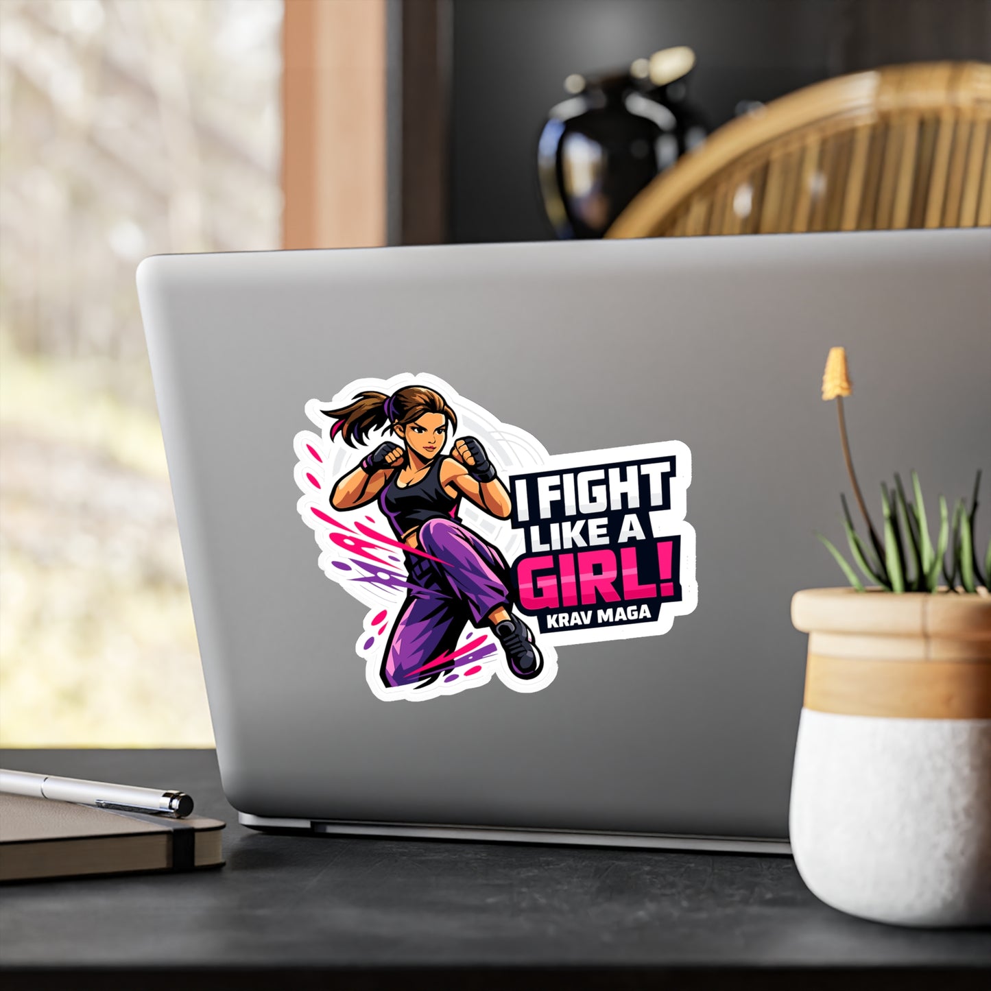 Krav Maga Sticker I Fight Like a Girl! Martial Arts Self Defense Vinyl Waterproof decals for Laptop or Water Bottle Fitness