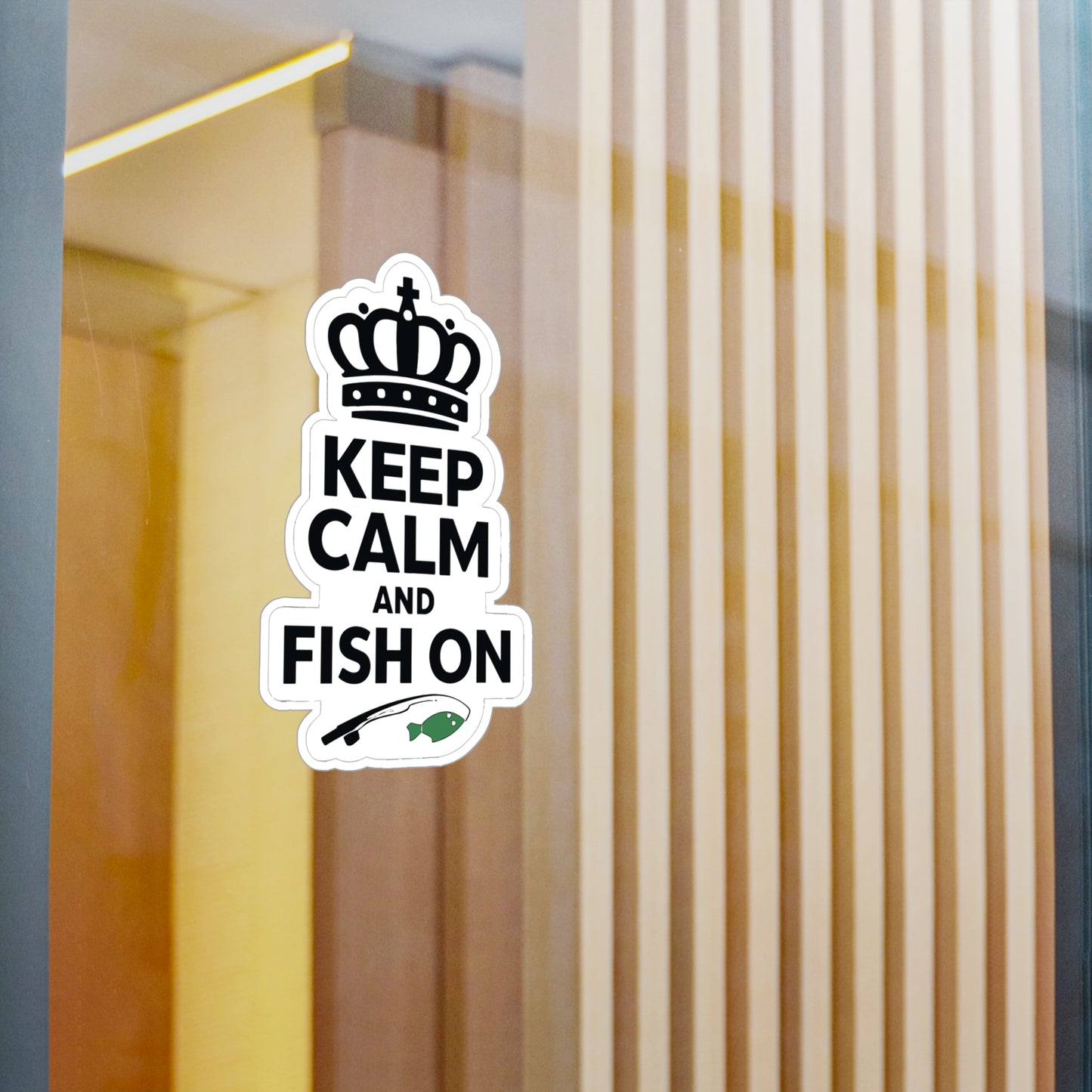Fishing Sticker Keep Calm And Fish On – Waterproof Vinyl Decals for Laptop Water Bottle, Angling Lake Boating Design