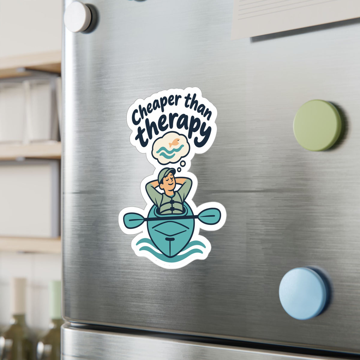 Kayak Sticker Cheaper than Therapy - Funny Kayaking and Rowing Decals for Laptops and Water Bottles, Kayaker Gift
