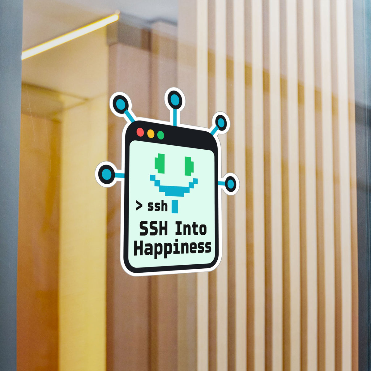 Tech Sticker - Ssh Into Happiness with Reboot Button and Bandage Motifs, Decals for Laptop and Water Bottle