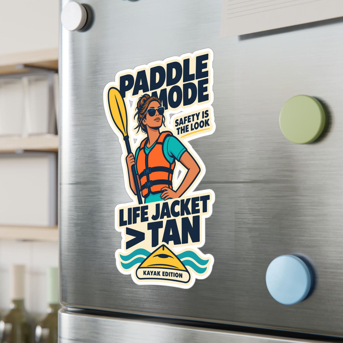 Kayak Sticker - Life Jacket Over Tan Design for Kayaking and Rowing Fans, Kayaker Decals for Laptop or Water Bottle