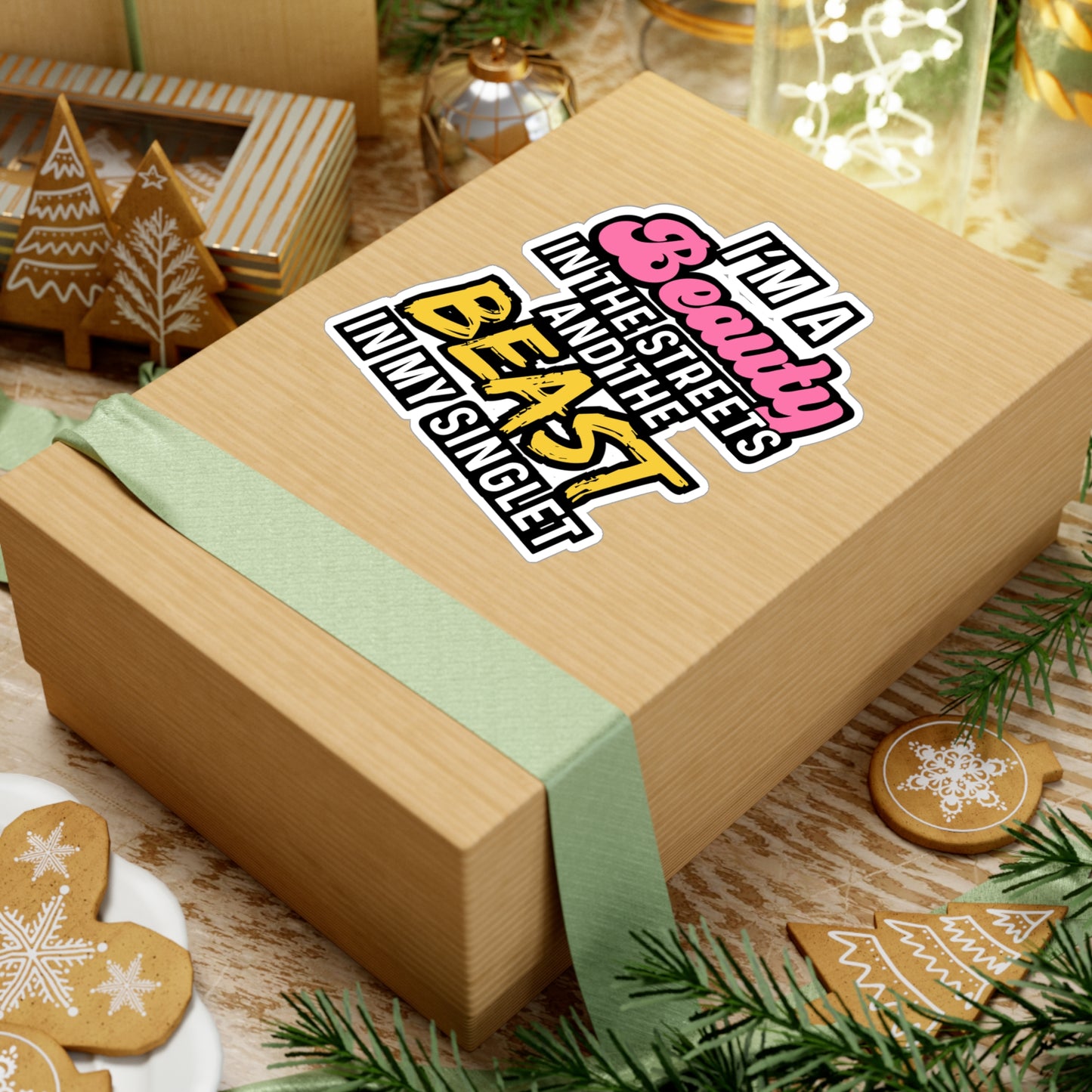 I'm A Beauty In The Streets And The Beast In My Singlet - Wrestle Sticker for Wall, Laptop, Window, Truck, Car Wrestle Gift Vinyl Wrestling Decal Sticker