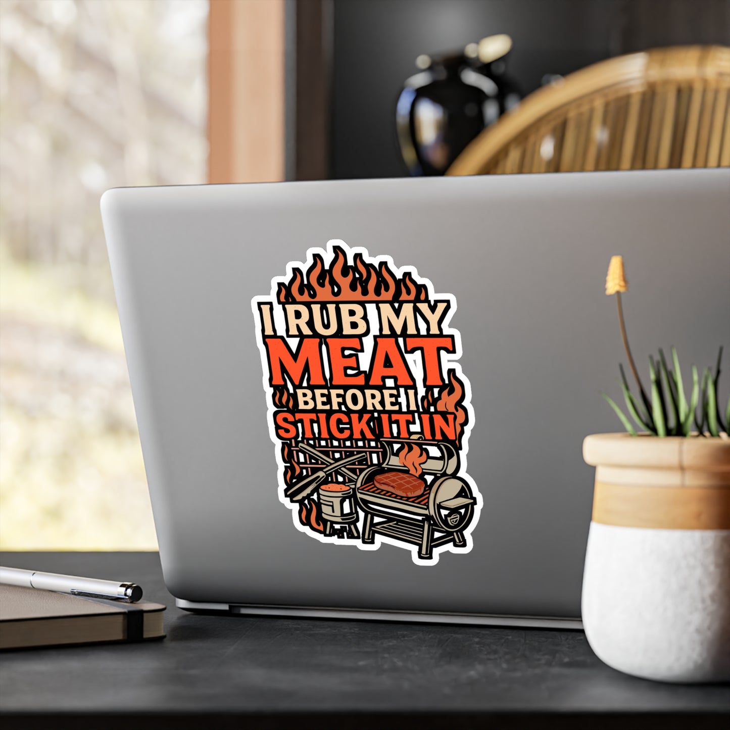 I Rub My Meat Before I Stick It In – Funny BBQ Sticker for Grill, Smoker, Tool Box or Laptop | Barbecue Gift for Men