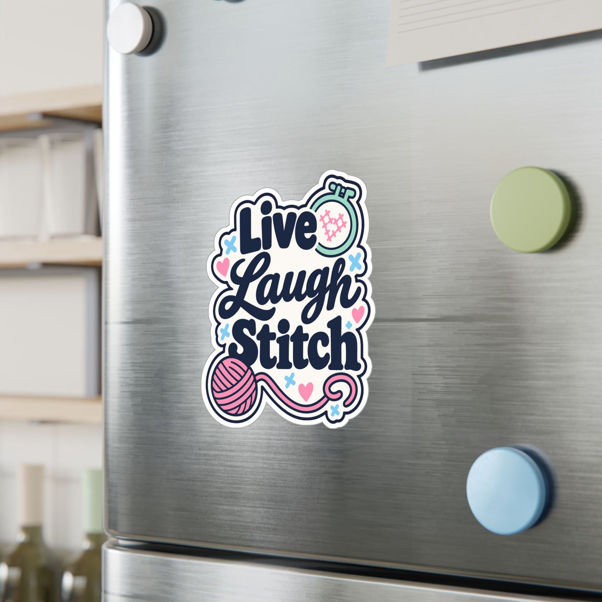 Embroidery Sticker – Live Laugh Stitch Design for Needlework and Crafting Fans, Stitching Decals for Laptop or Water Bottle