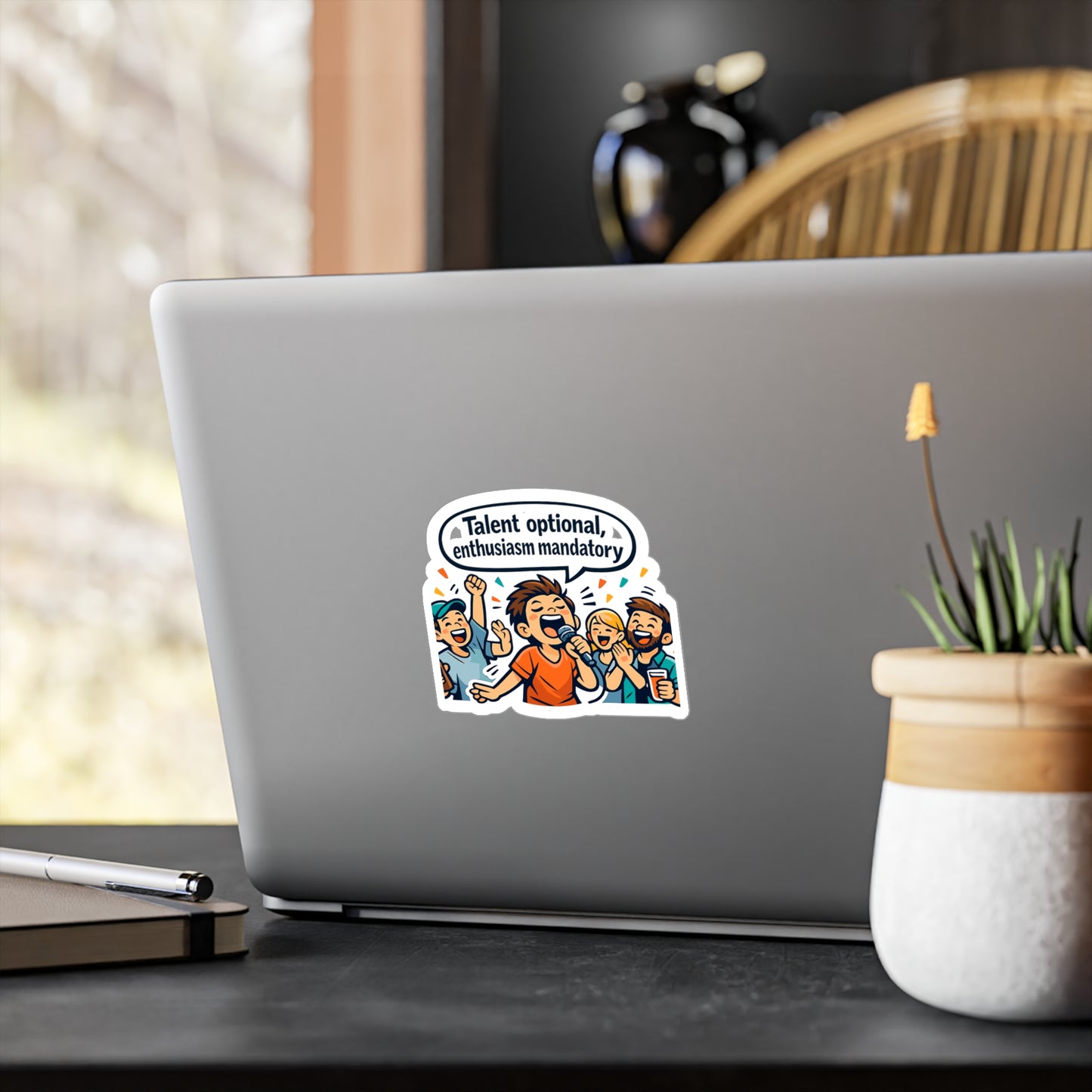 Karaoke Sticker "Talent optional, enthusiasm mandatory" Funny Music Beer Booze decals, Waterproof Vinyl sticker for Laptop, Water Bottle