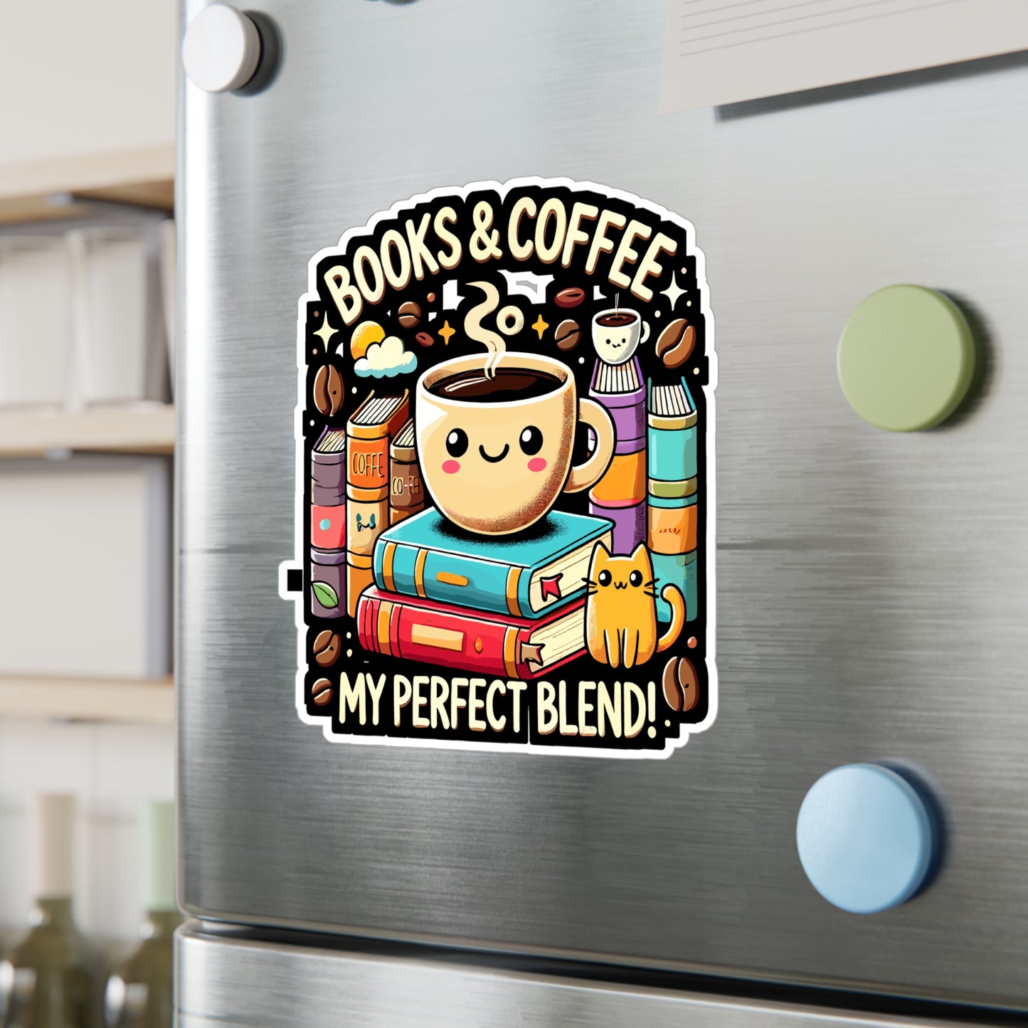 Books & Coffee My Perfect Blend - Books Sticker for Laptop Sticker. Water Bottle Sticker, Vinyl Coffee Decal - Books Gift