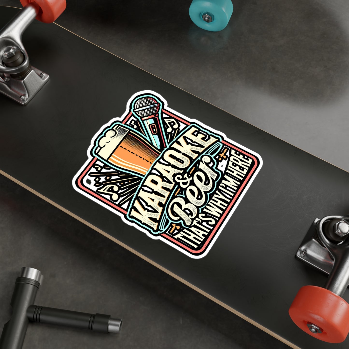 Karaoke & Beer – Vinyl Music Decal for Laptop & Water Bottle | Fun Karaoke Gift Sticker