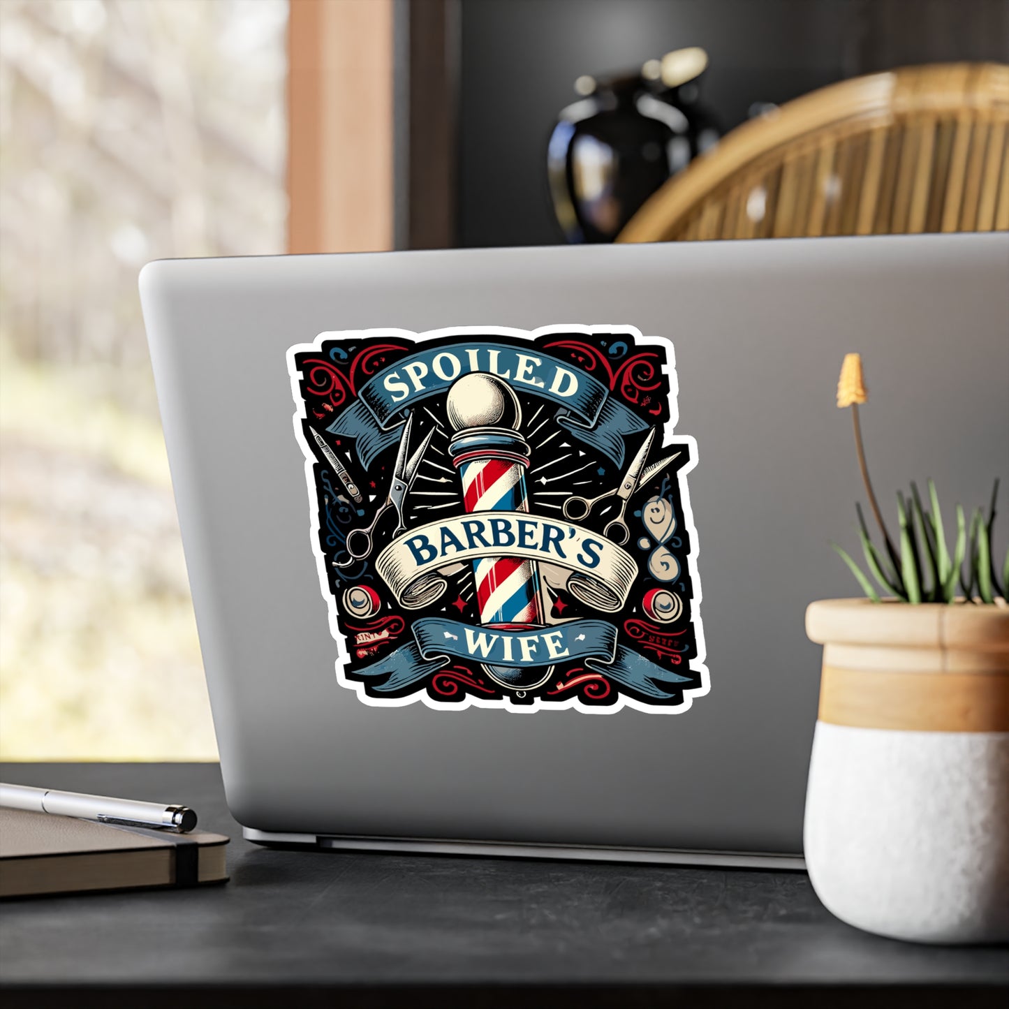 Spoiled Barber's Wife - Barber's wife Sticker for Laptop Sticker. Water Bottle Sticker, Vinyl Barber Decal - Barber's wife Gift