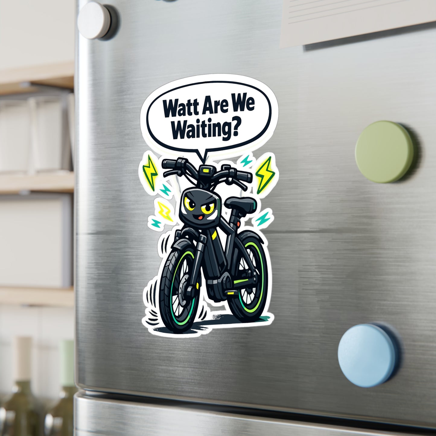 E-Bike Sticker Watt Are We Waiting? Funny Electric Bike Decals, Waterproof Vinyl for Laptop, Water Bottle, E Cycling E Cyclist