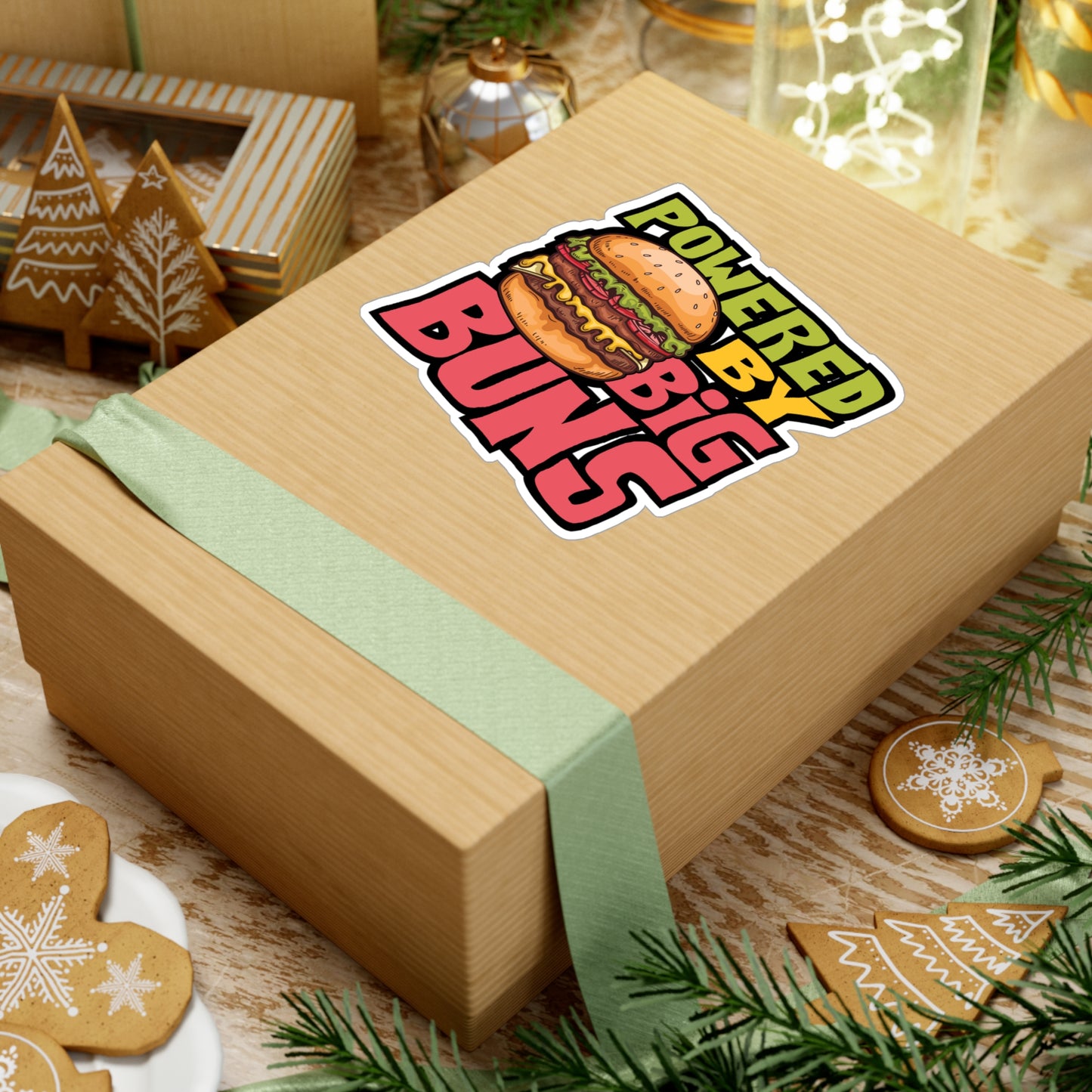 Powered By Big Buns - Fastfood Sticker for Laptop Sticker. Water Bottle Sticker, Vinyl Fast food Decal - Fastfood Gift