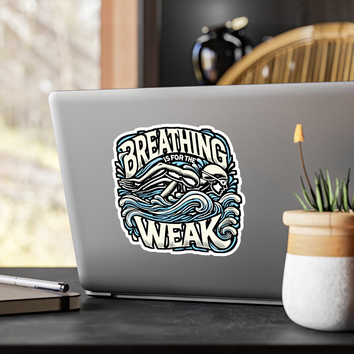 Breathing Is For The Weak – Swimming Vinyl Sticker for Laptop & Water Bottle | Swimmer Gift, Funny Decal