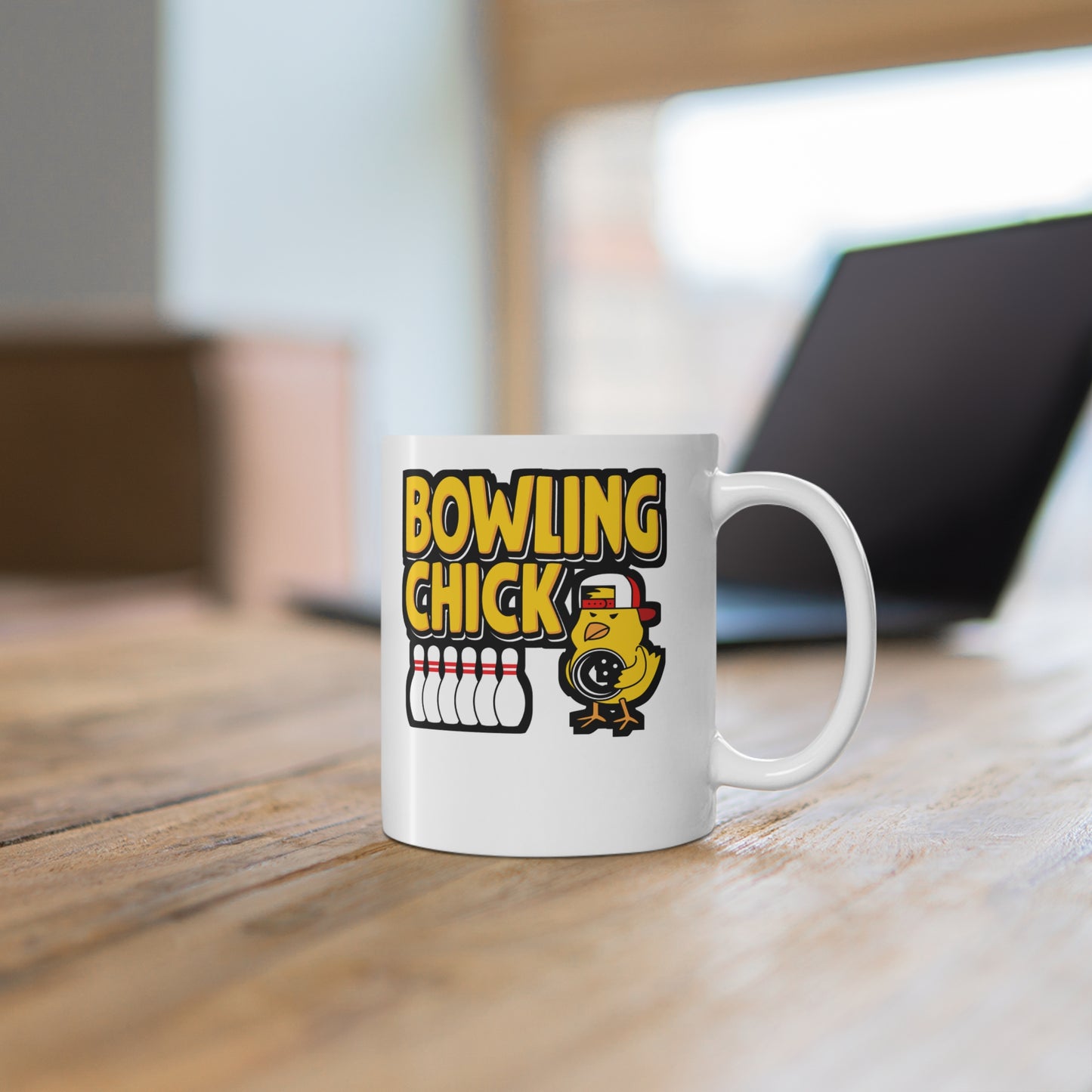 Bowling Chick - Bowling Mug for Coffee 11oz. Bowling Cup, White ceramic, Ten-pin Mug, Spare Tea Cup - Bowling Gift