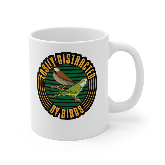 Easily Distracted By Birds - Birdwatcher Mug for Coffee 11oz. Birdwatcher Cup, White ceramic, Binocular Mug - Birdwatcher Gift