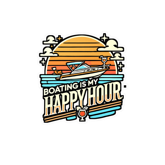 Boating Is My Happy Hour – Vinyl Boating Sticker for Laptop or Water Bottle | Sailing Gift, Nautical Decal