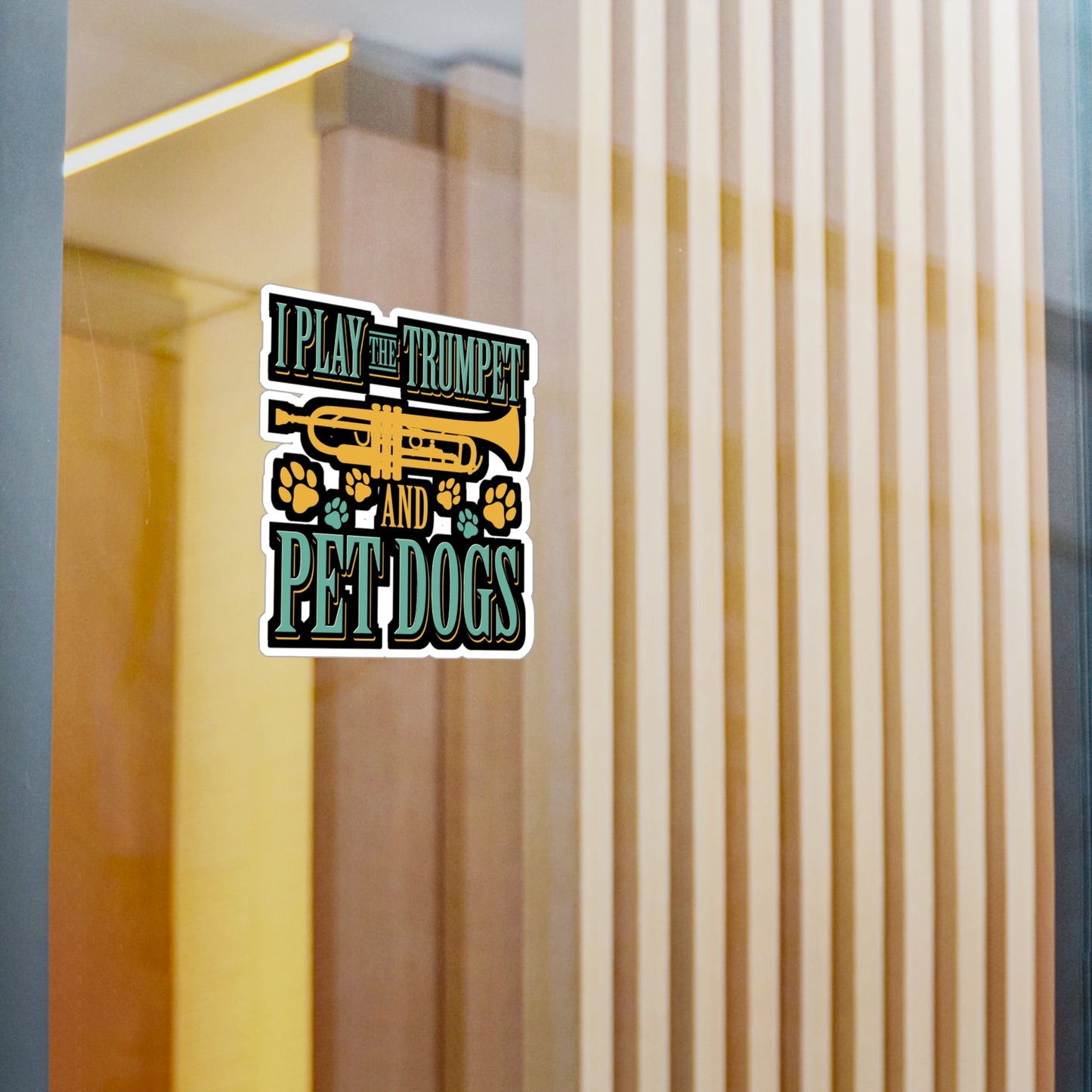 Play The Trumpet And Pet Dogs - Trumpet Sticker for Laptop Sticker. Water Bottle Sticker, Vinyl Brass Decal - Trumpet Gift