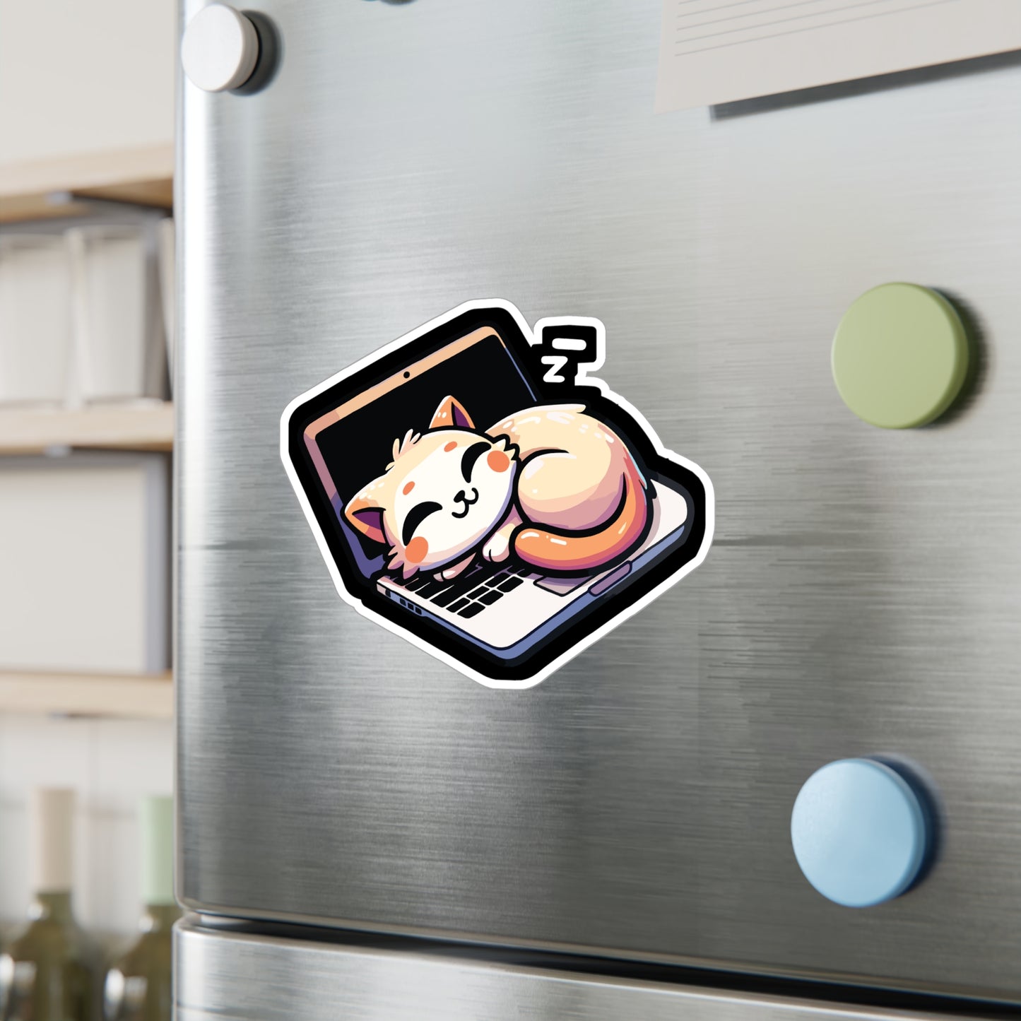 Cat sleeping at Laptop - Cat Sticker for Car Window Laptop Sticker. Water Bottle Sticker, Vinyl Kittens Decal, Cats Sticker - Cat Gift