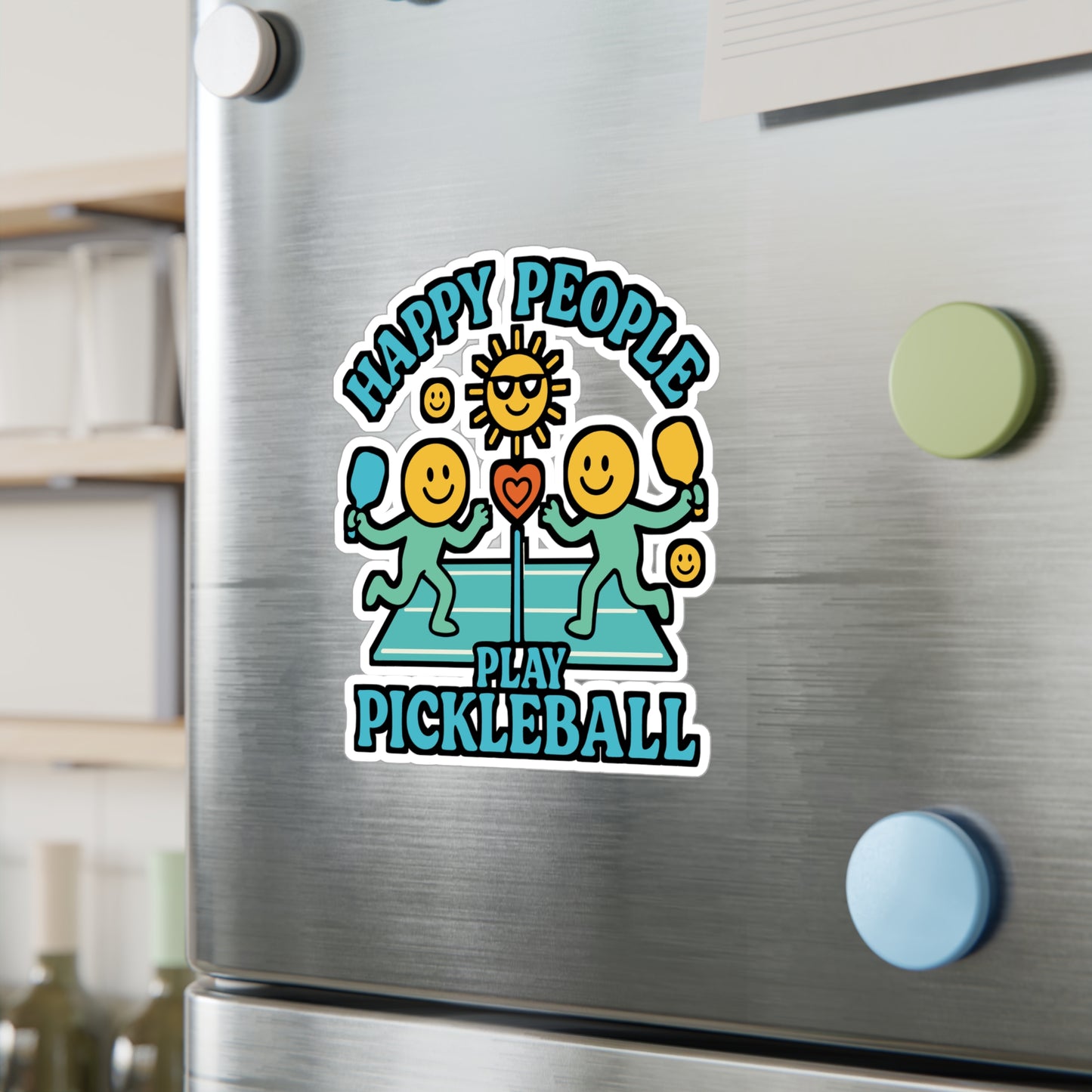 Happy People Play Pickleball – Pickleball Sticker for Laptop, Water Bottle & Sports Lover Gifts