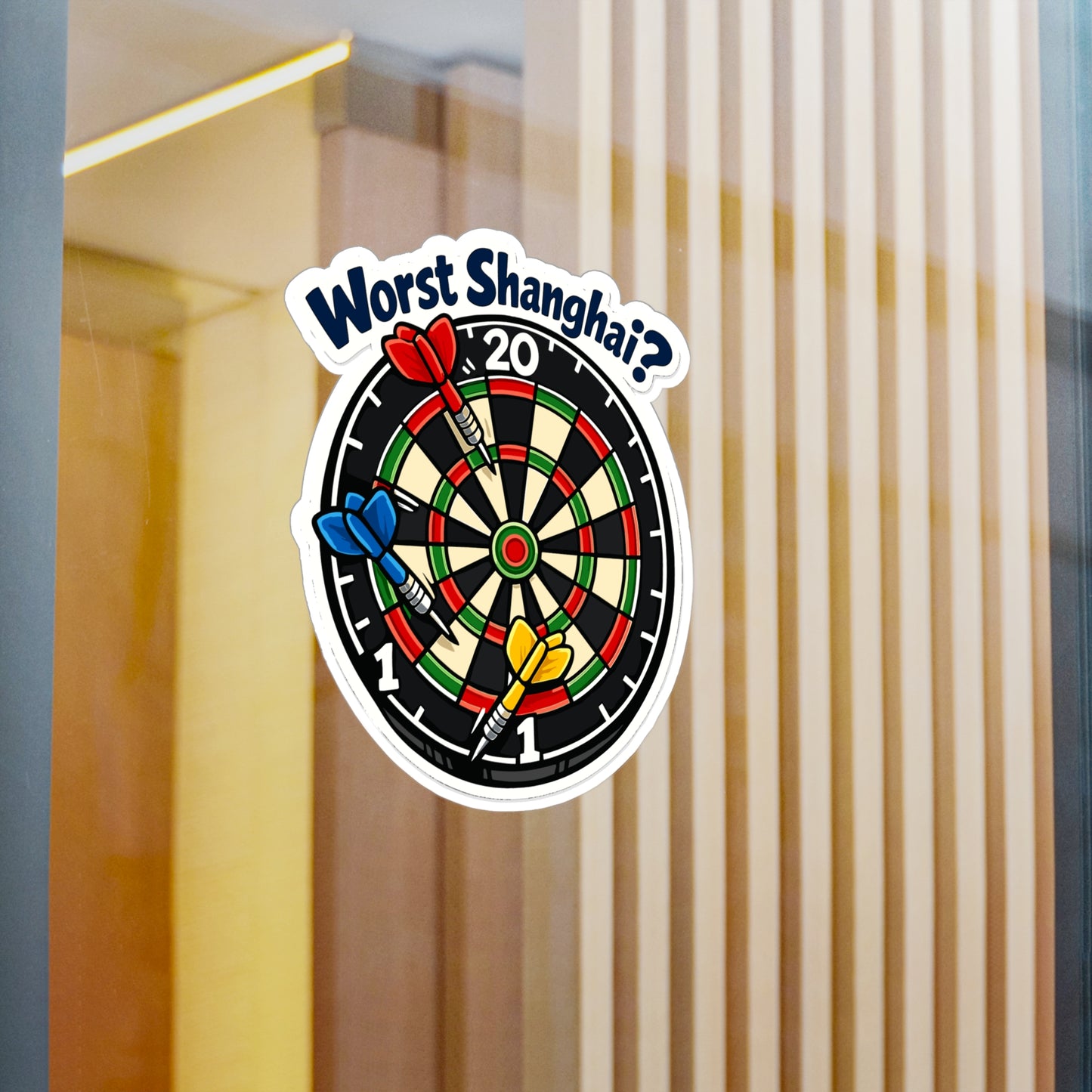 Dart Sticker "Worst Shanghai?" Funny Dartboard Drinking Team Arrow Design Vinyl Waterproof Decals for Laptop Water Bottle