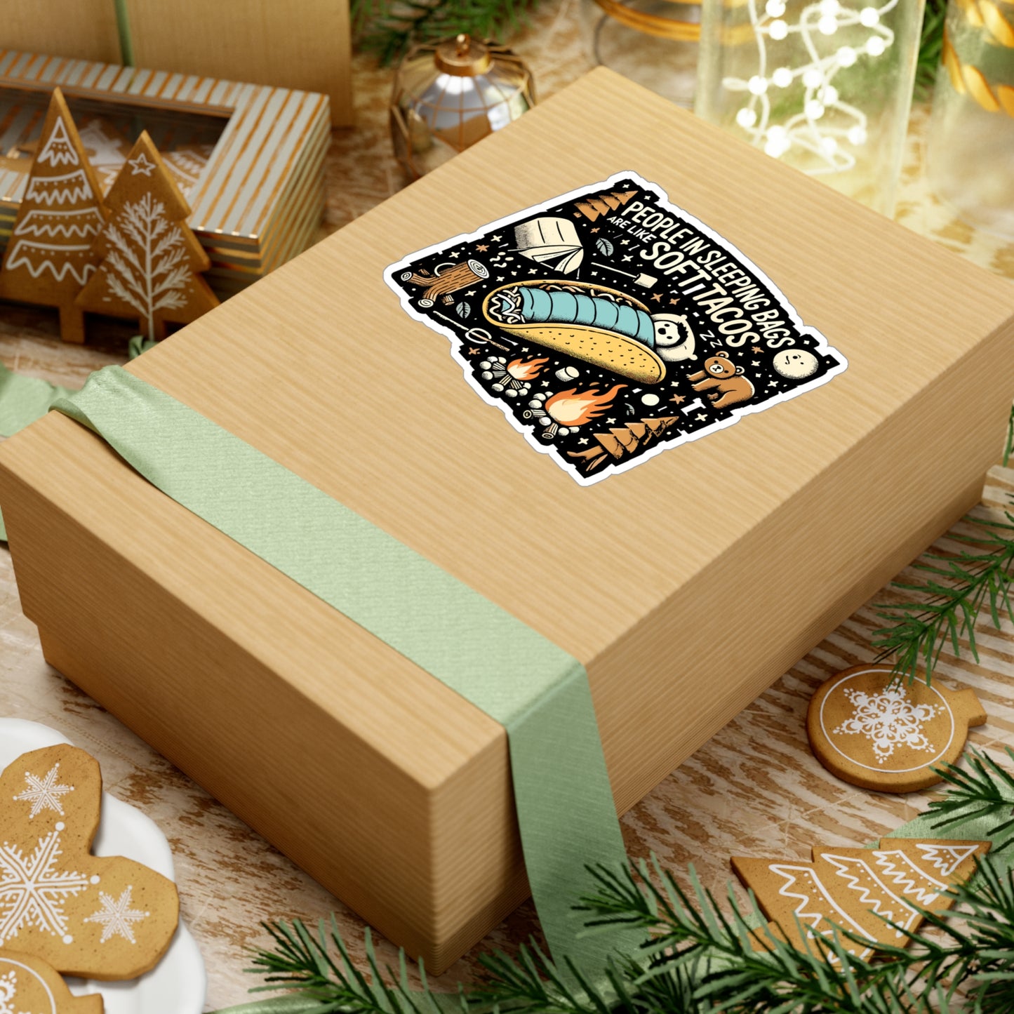 People In Sleeping Bags Are Like Soft Tacos - Camping Sticker for Laptop Sticker. Water Bottle Sticker, Vinyl Hiking Decal - Camping Gift