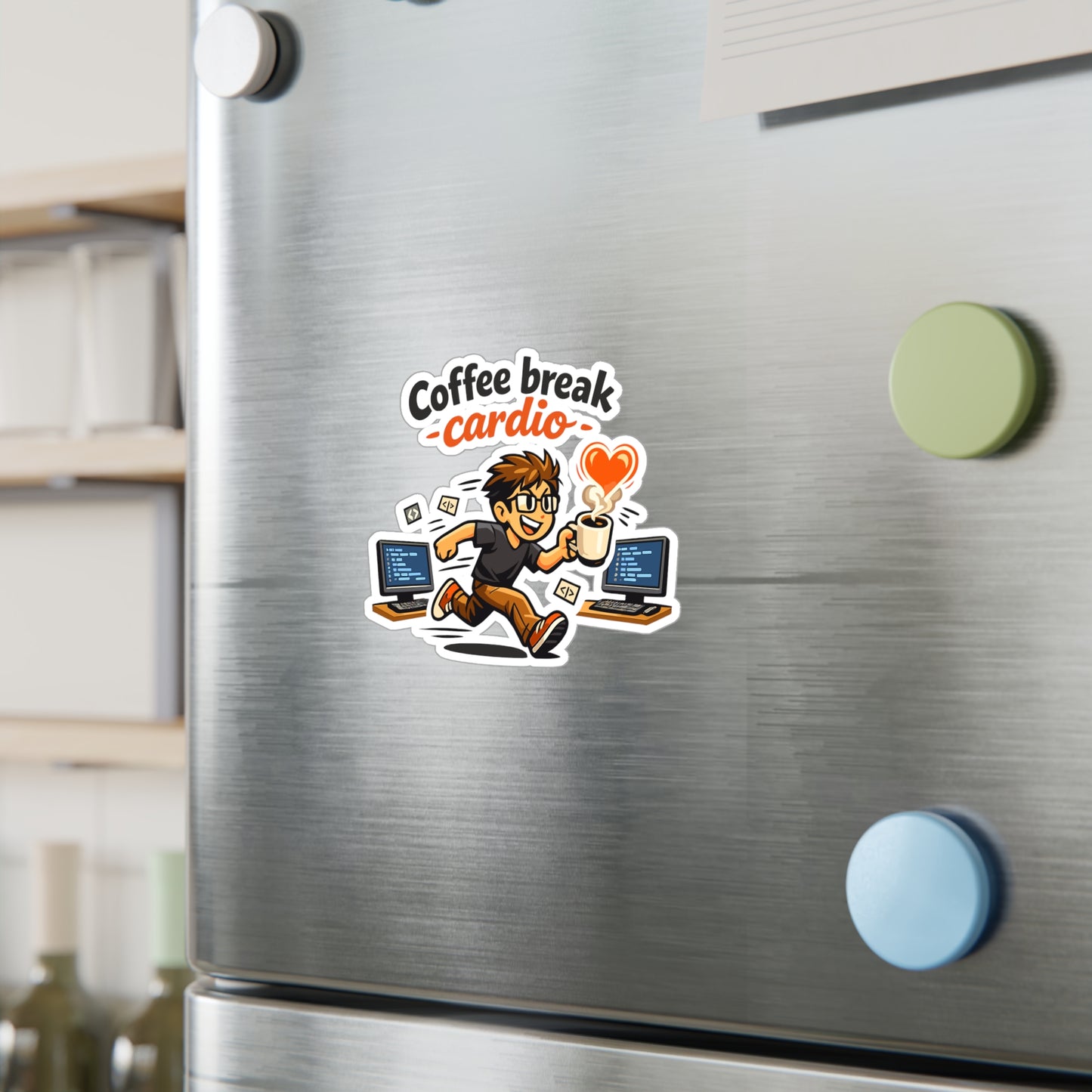 Coding Sticker Coffee Break Cardio Funny Programmer Vinyl Decals, Waterproof Laptop Water Bottle, Source Code Semicolon Humor